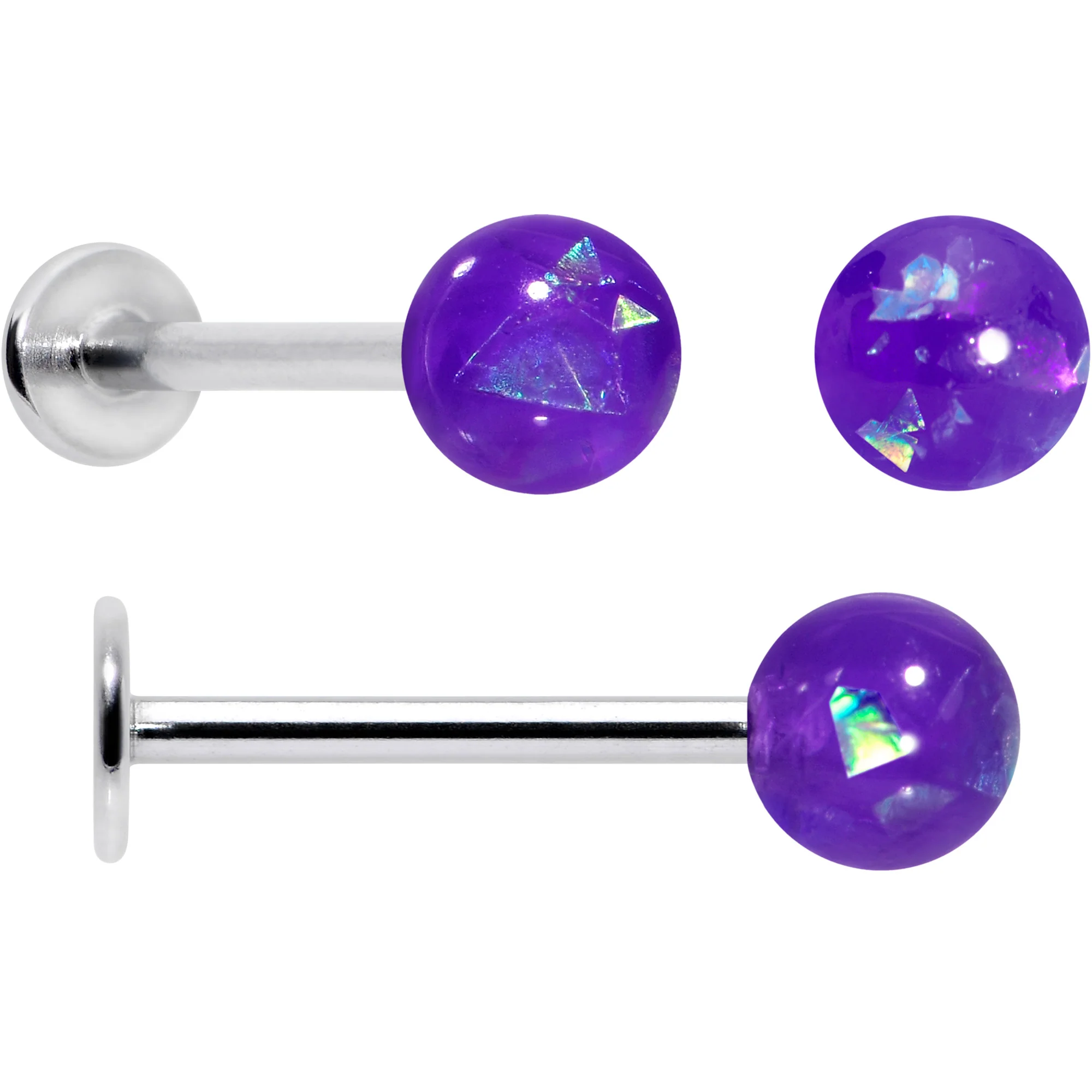 16G 5/16 3/8 Purple Gem Faux Opal Labret Monroe Tragus Set of 4 - Image 2