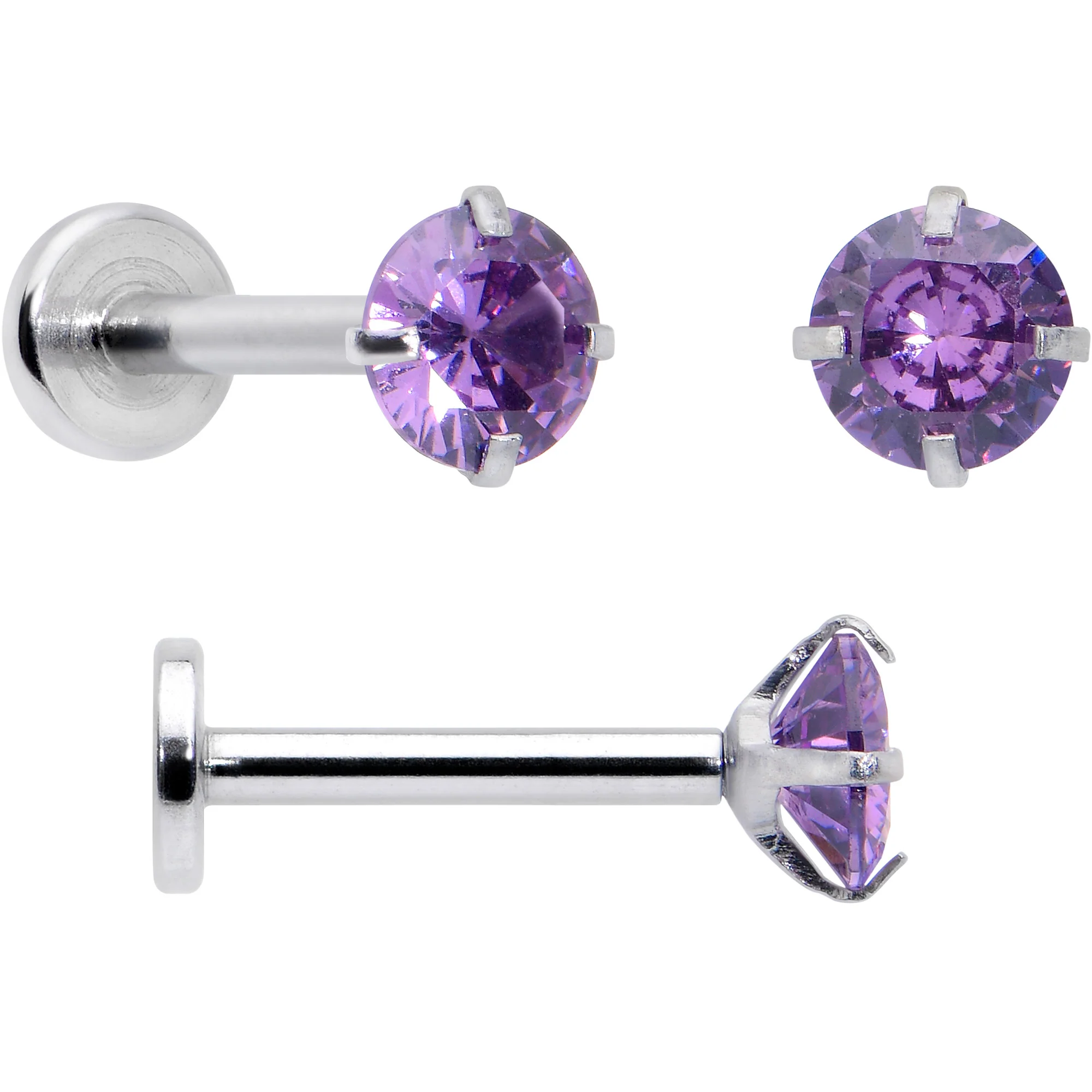 16G 5/16 3/8 Purple Gem Faux Opal Labret Monroe Tragus Set of 4 - Image 3