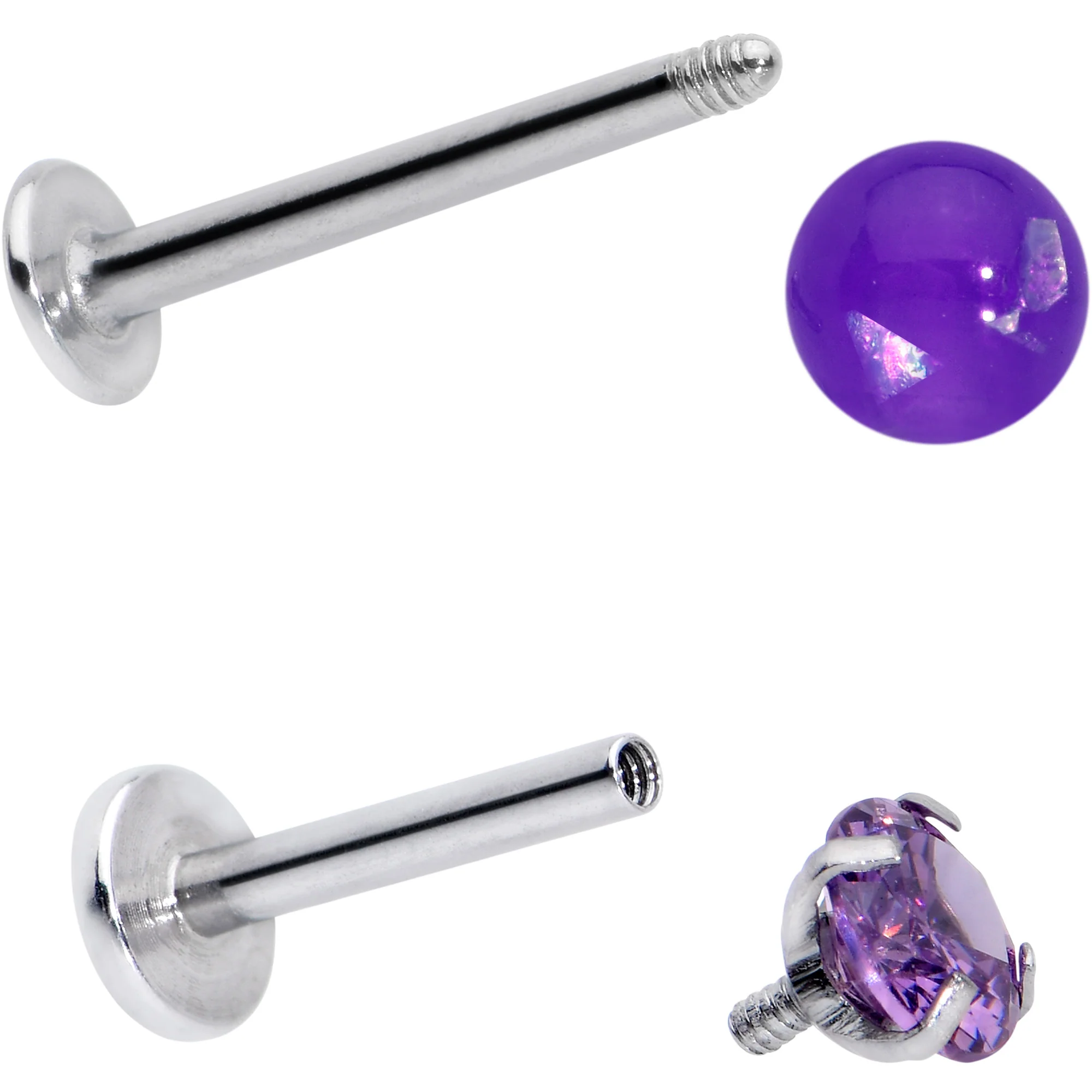 16G 5/16 3/8 Purple Gem Faux Opal Labret Monroe Tragus Set of 4 - Image 4