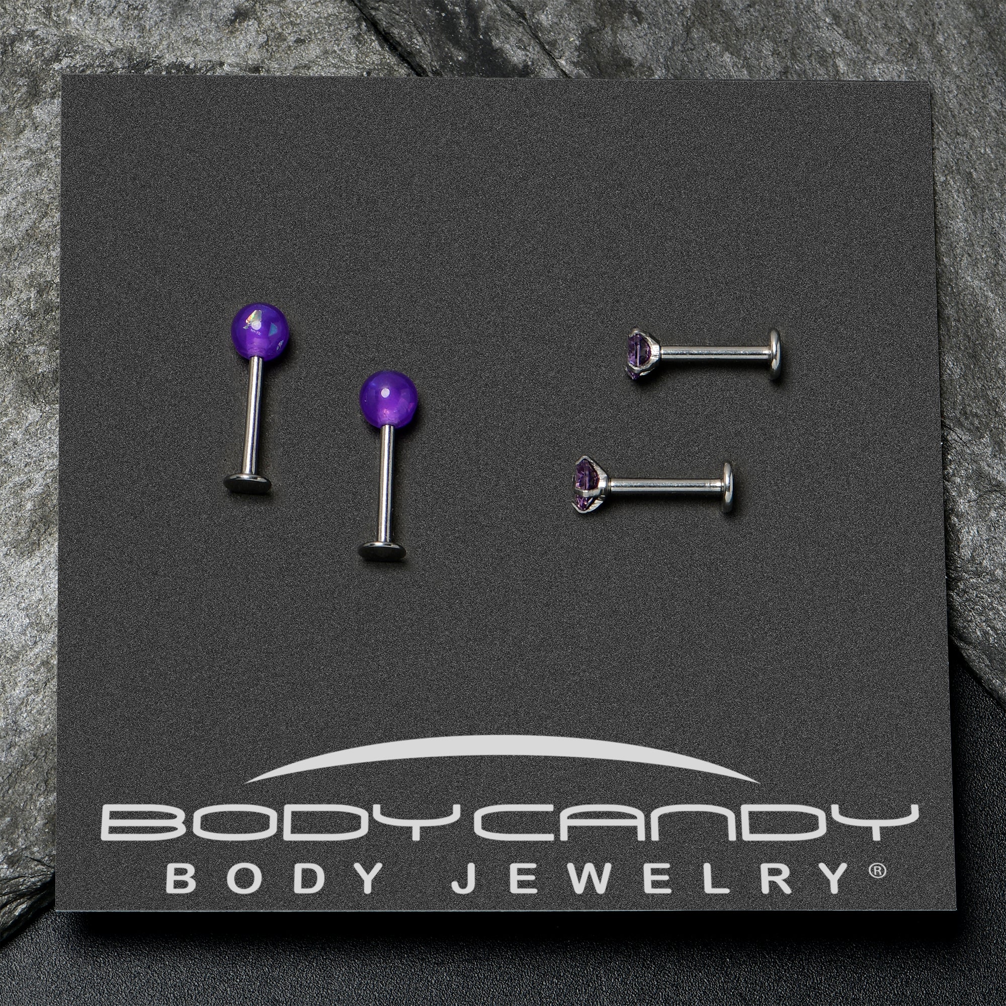 16G 5/16 3/8 Purple Gem Faux Opal Labret Monroe Tragus Set of 4 - Image 7