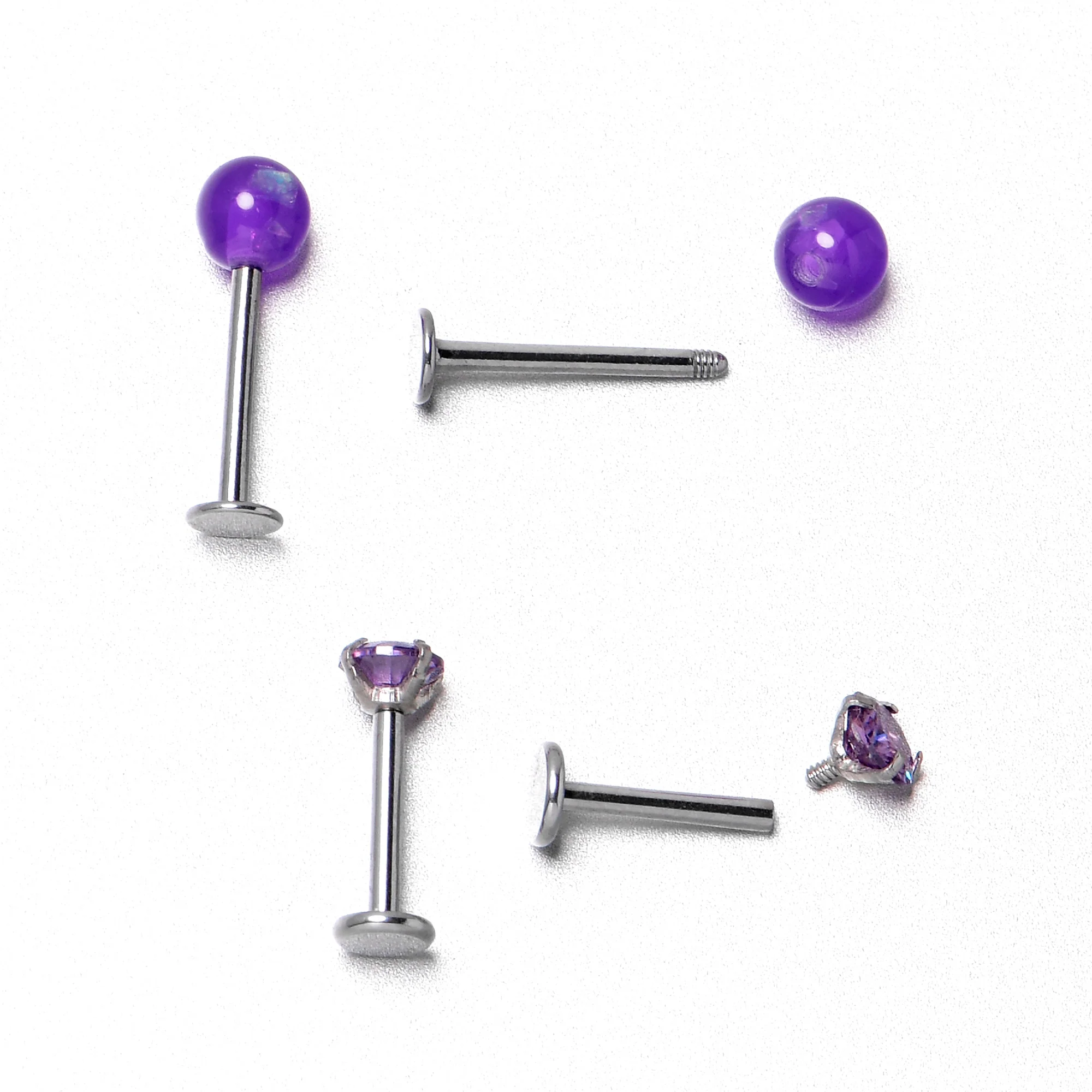 16G 5/16 3/8 Purple Gem Faux Opal Labret Monroe Tragus Set of 4 - Image 8