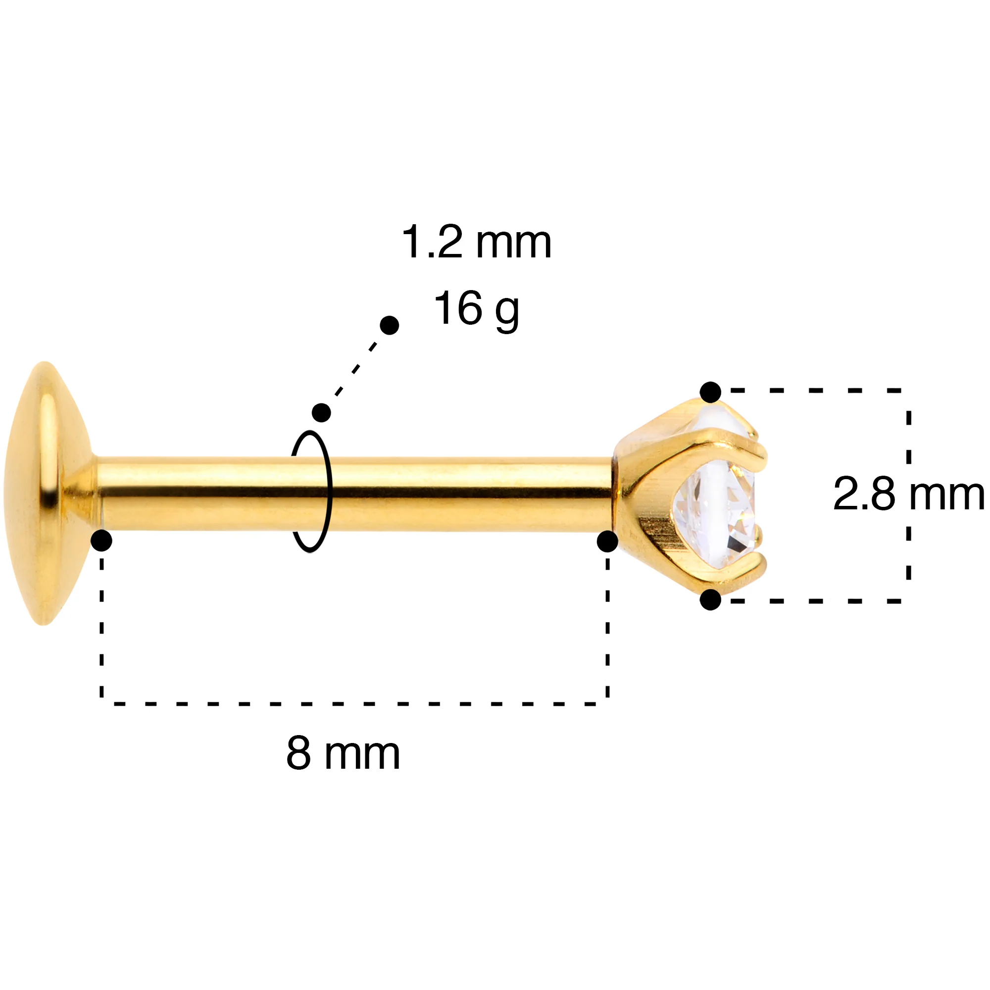 16G 5/16 3mm CZ Gold Tone G23 Titanium Internal Thread Labret - Image 5