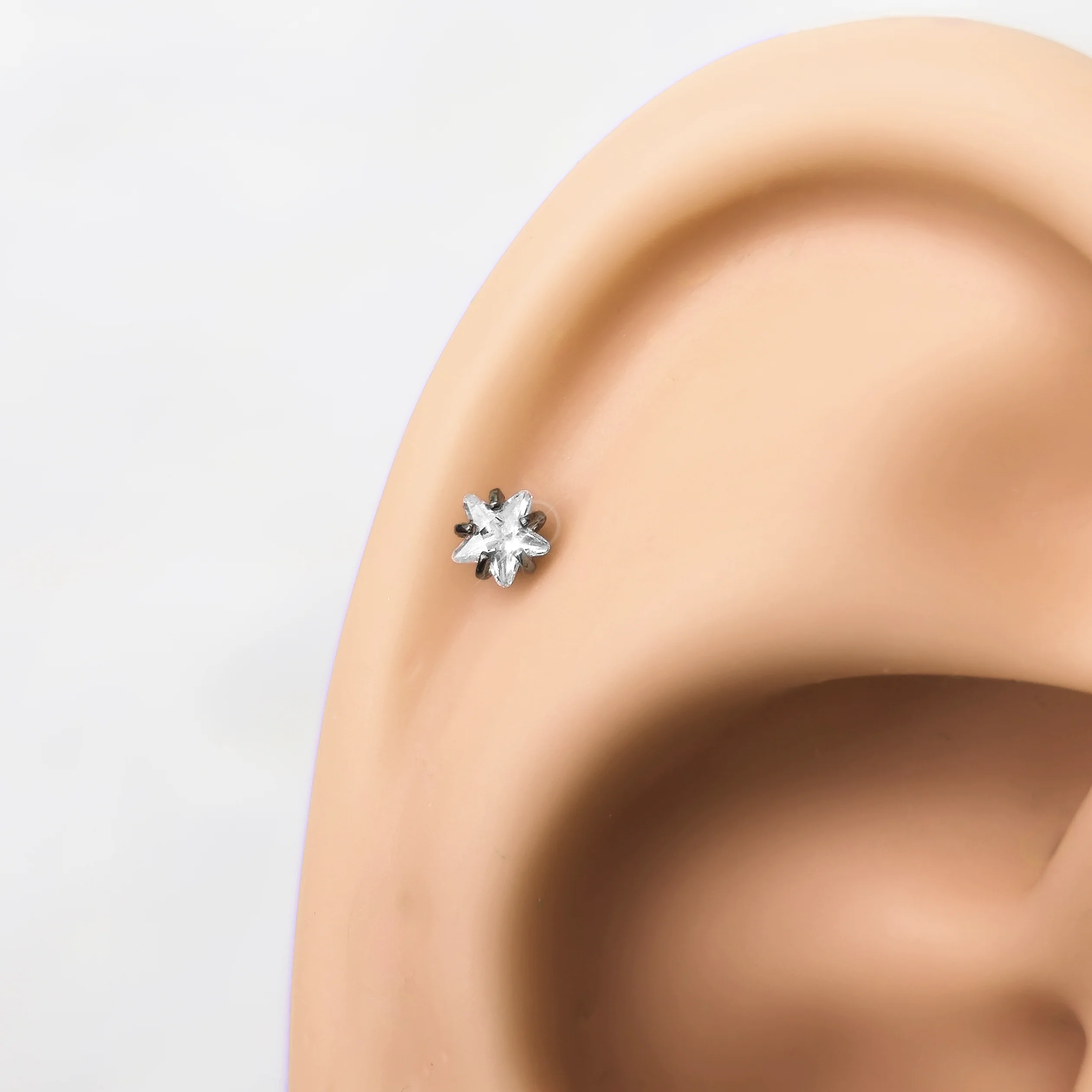 16G 5/16 3mm CZ Star Medical Grade Titanium Flat Back Earring - Image 2