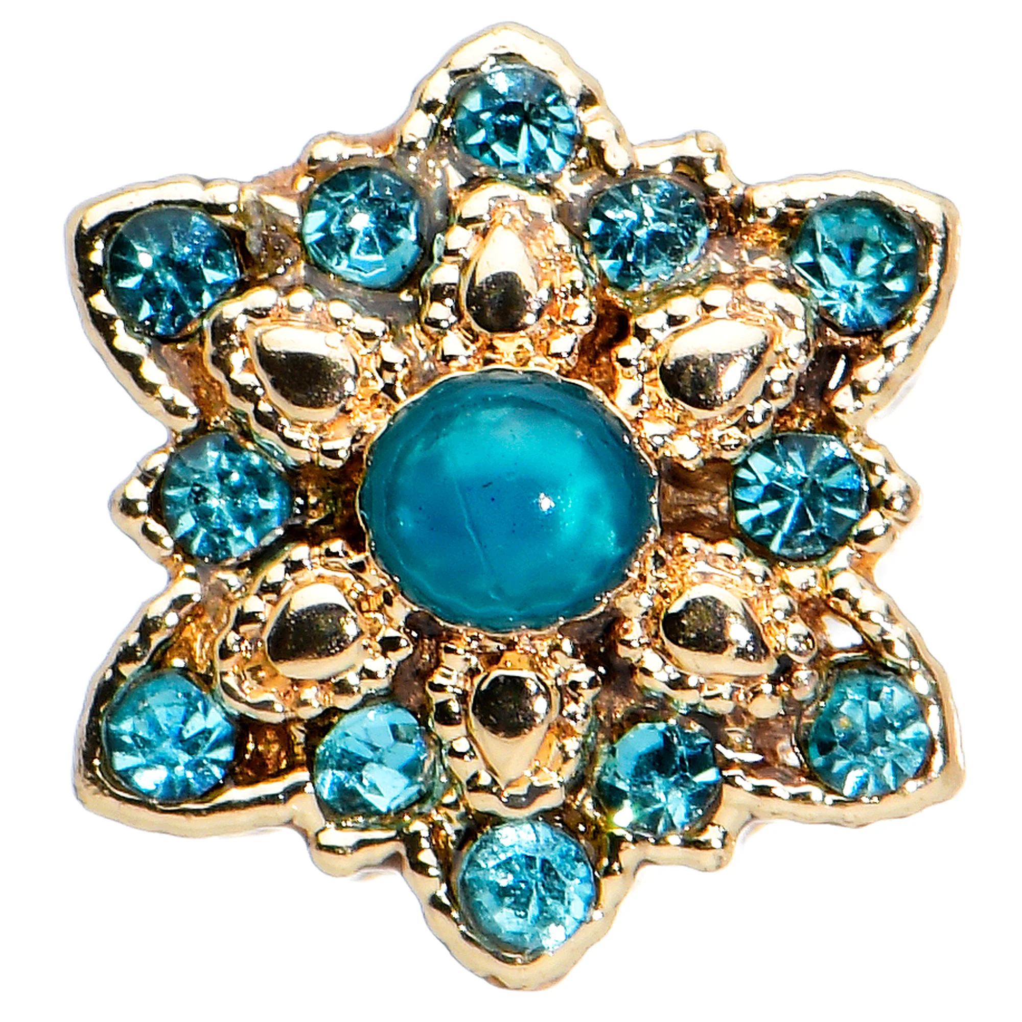 16G 5/16 Aqua Gem Gold Tone Snowflake Christmas Labret Tragus - Image 2
