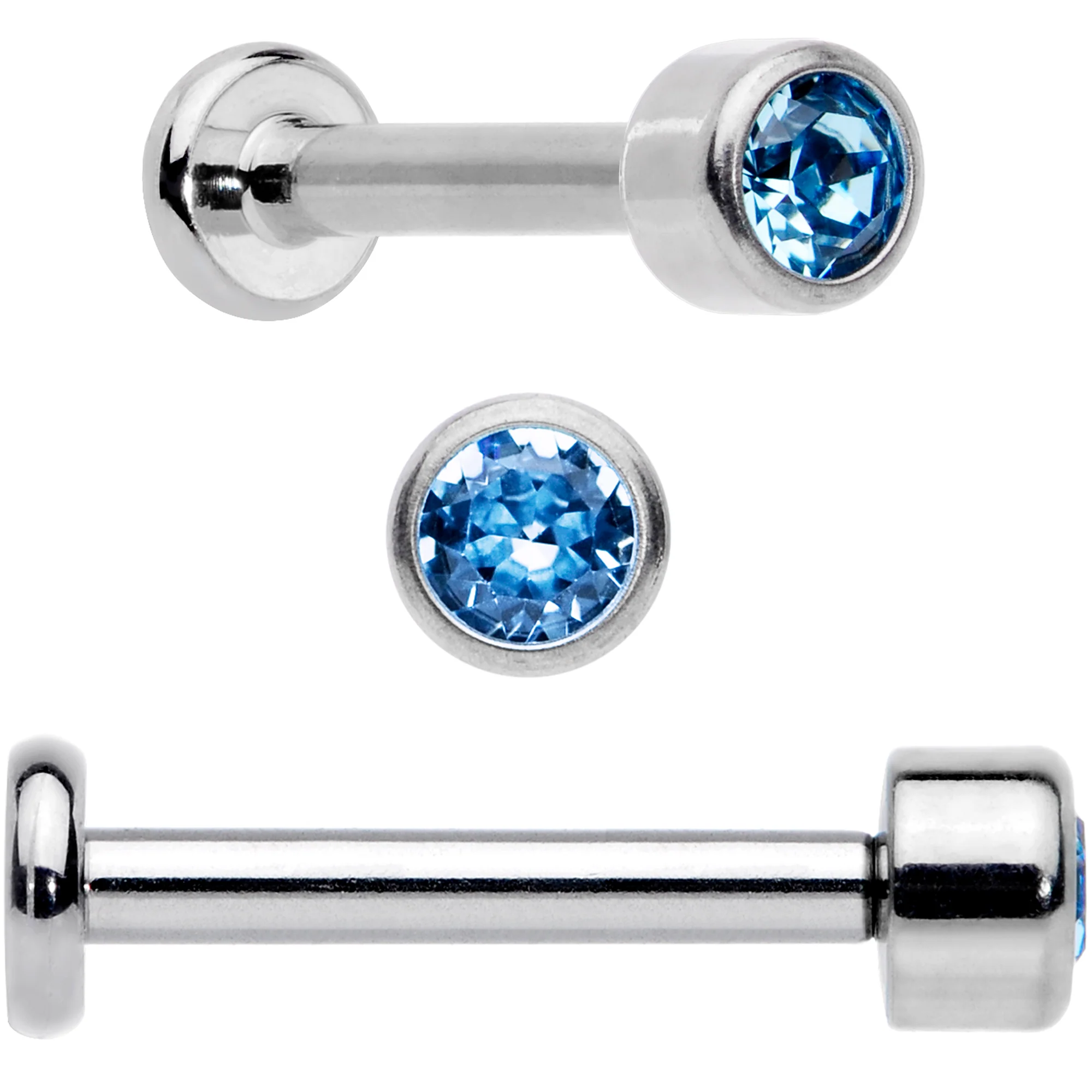 16G 5/16 Aqua Gem Grade 23 Titanium Internally Threaded Labret - Image 3