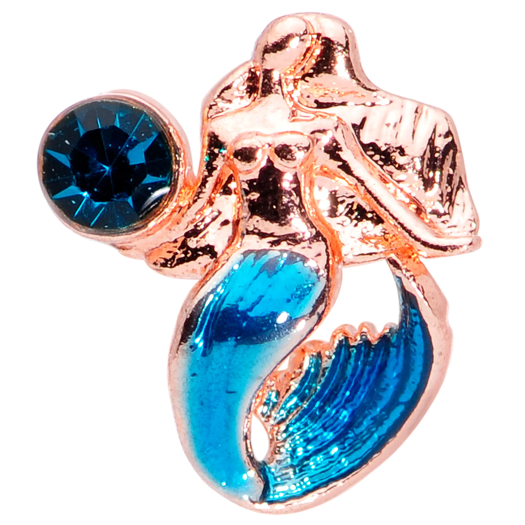 16G 5/16 Aqua Gem Rose Gold Tone Mermaid Labret Monroe Tragus - Image 2