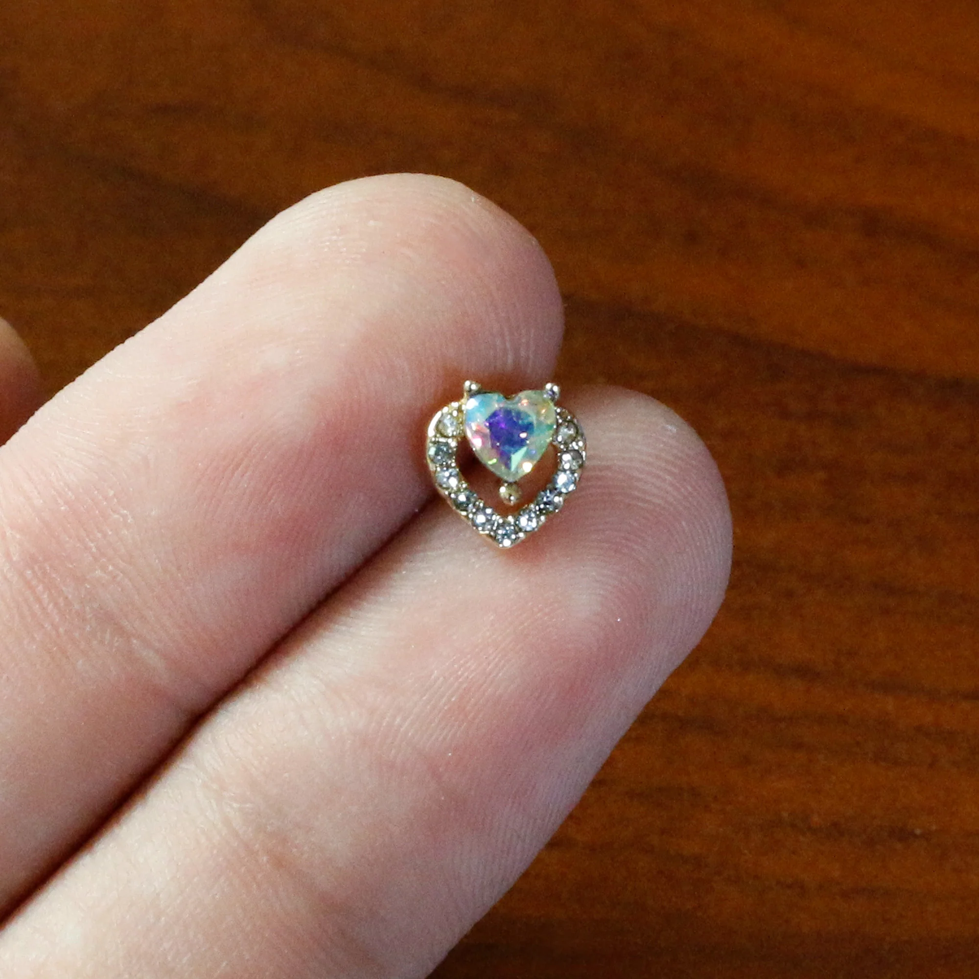16G 5/16 Aurora Clear Gem Rococo Heart Labret Monroe Tragus - Image 7