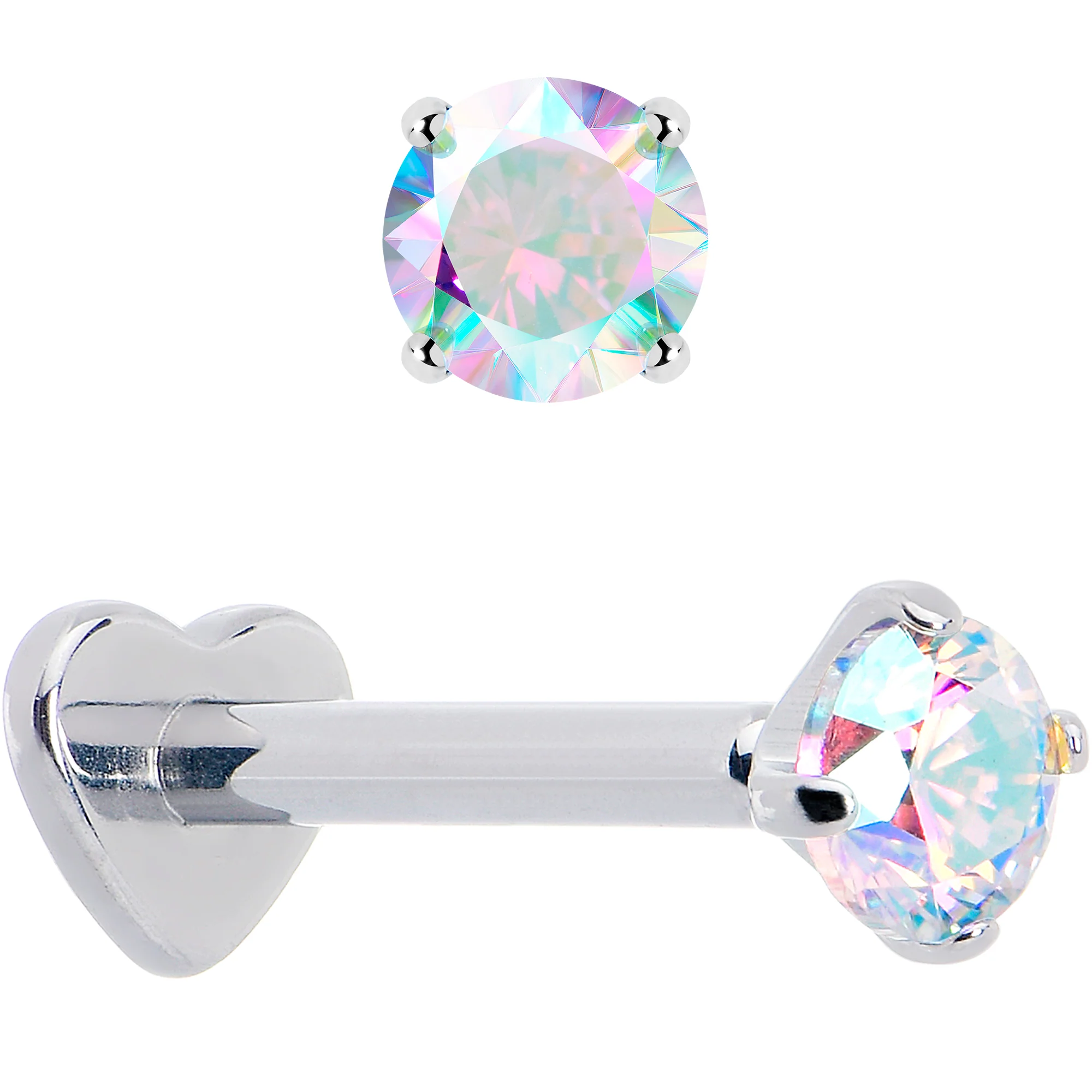 16G 5/16 Aurora CZ Gem ASTM F-136 Implant Grade Titanium Heart End Labret Tragus - Image 2
