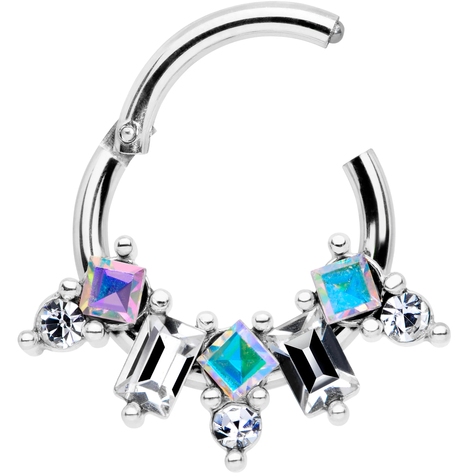 16G 5/16 Aurora CZ Gem Fan Hinged Segment Ring - Image 3