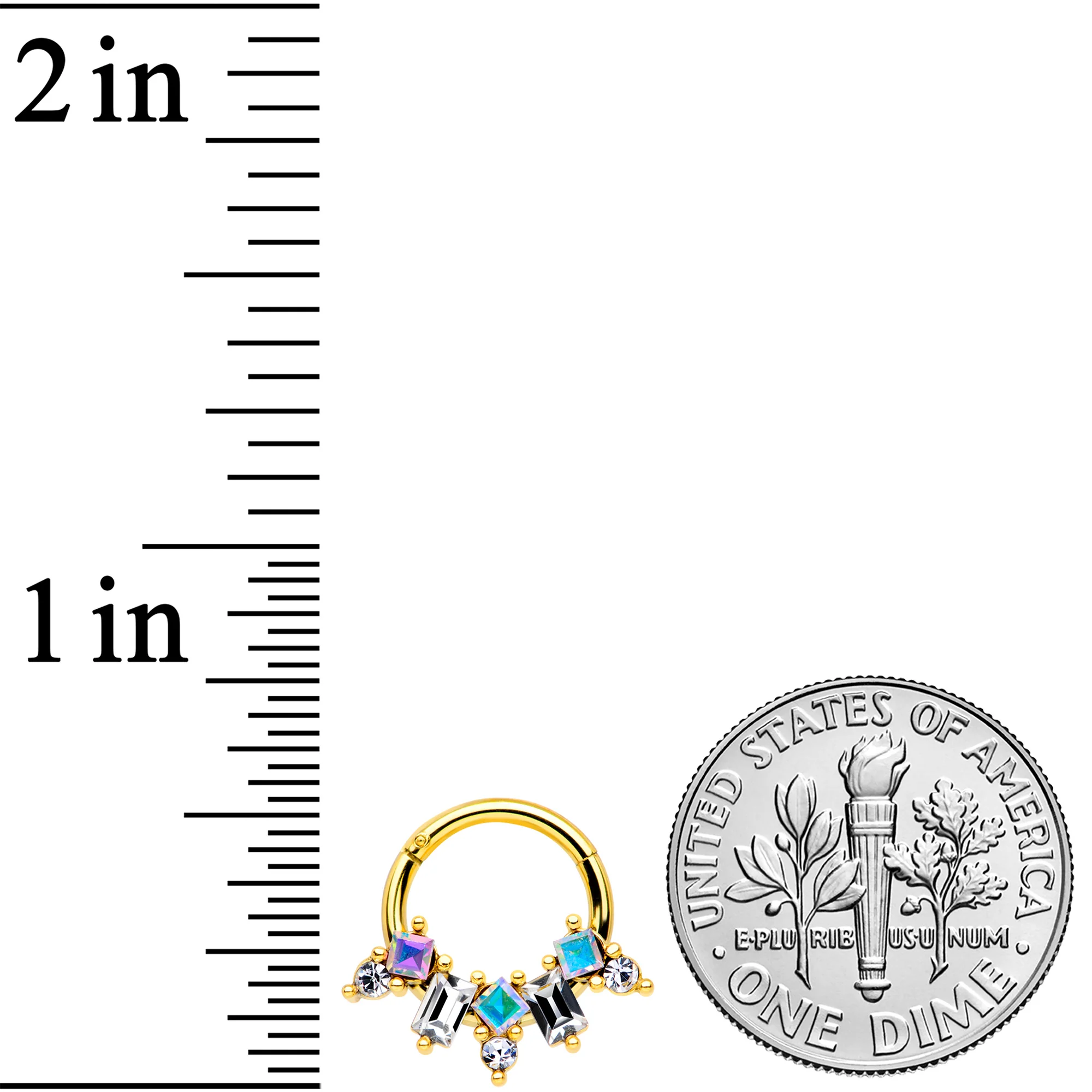 16G 5/16 Aurora CZ Gem Gold Tone Fan Hinged Segment Ring - Image 3