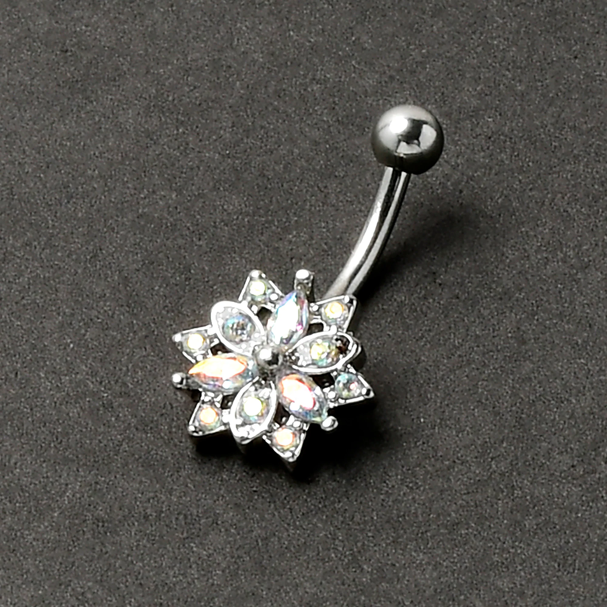 16G 5/16 Aurora CZ Gem Snowflake Style Curved Eyebrow Ring - Image 5