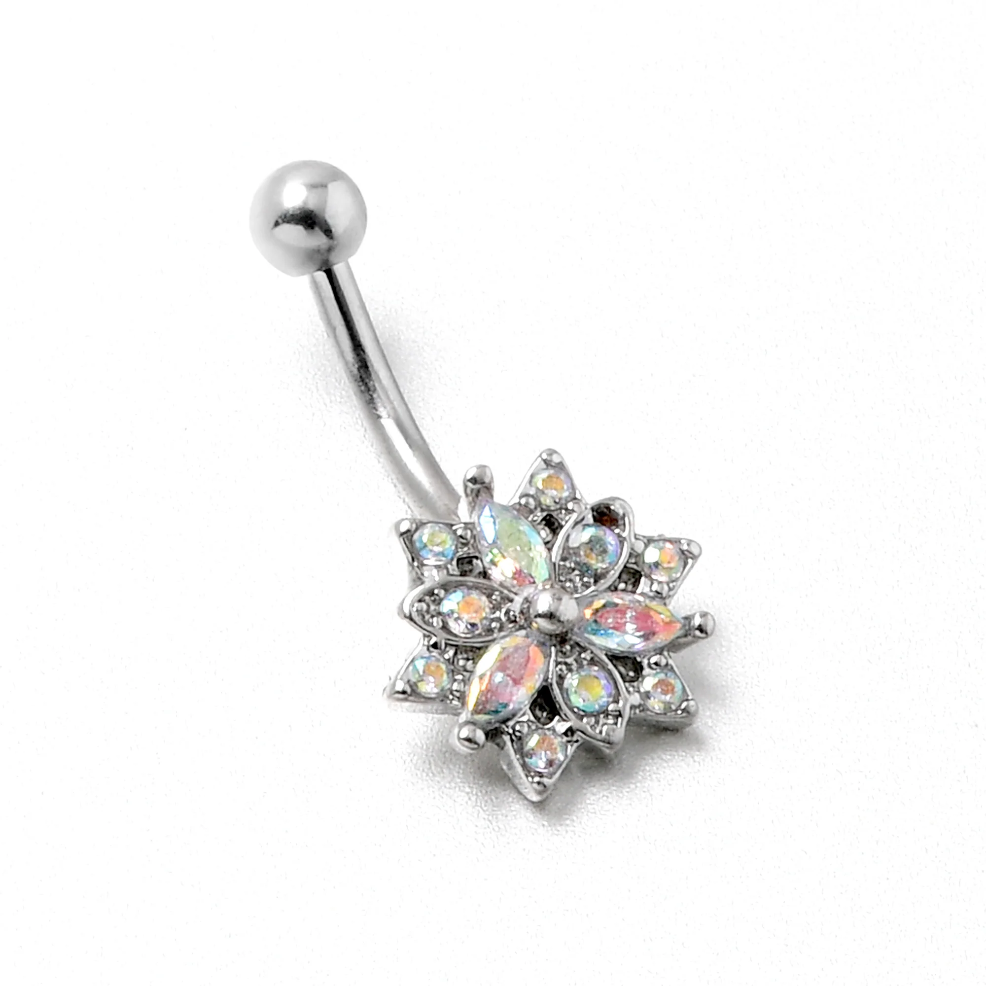 16G 5/16 Aurora CZ Gem Snowflake Style Curved Eyebrow Ring - Image 6