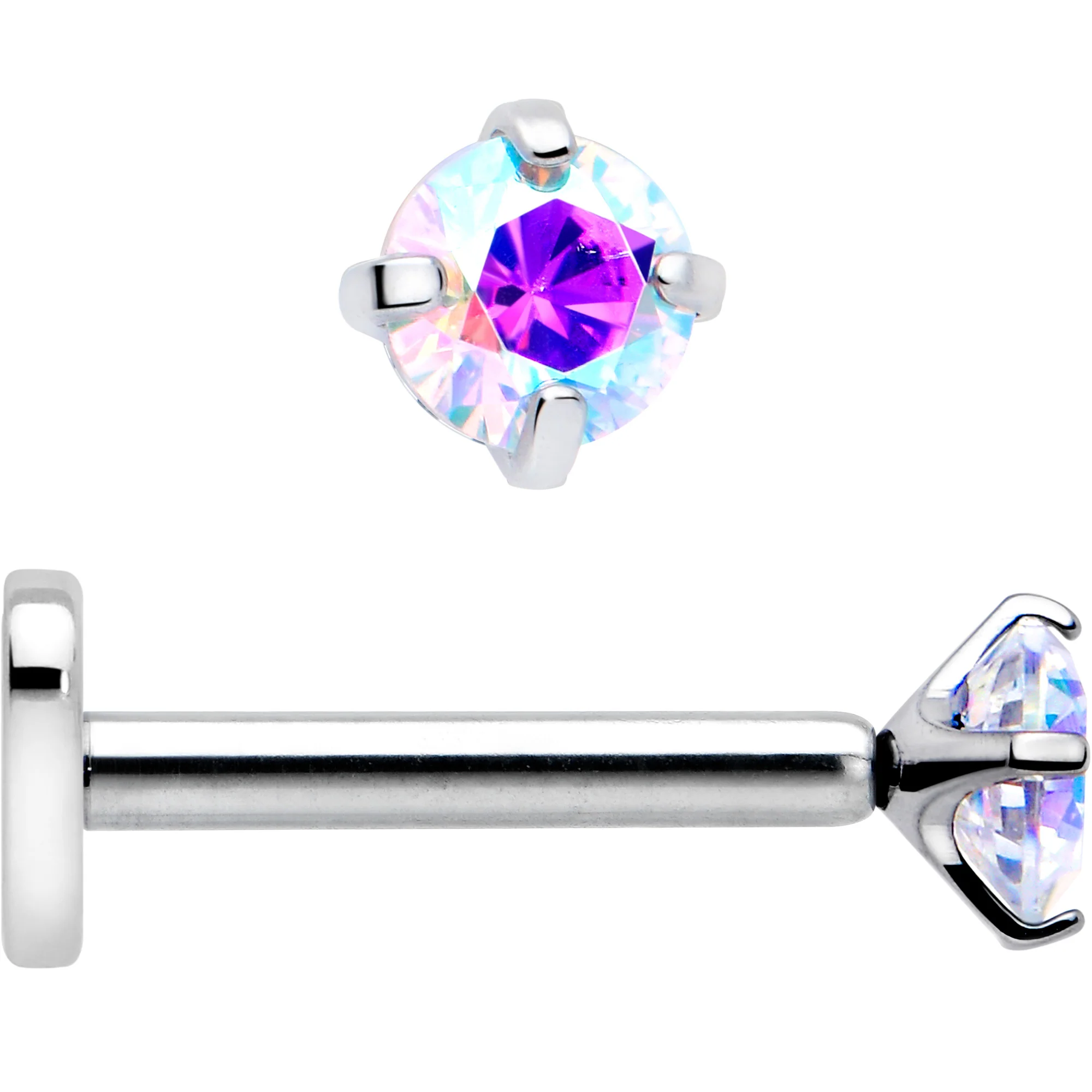 16G 5/16 Aurora CZ Implant Grade Titanium Threadless Reversible Heart Flatback Stud - Image 6