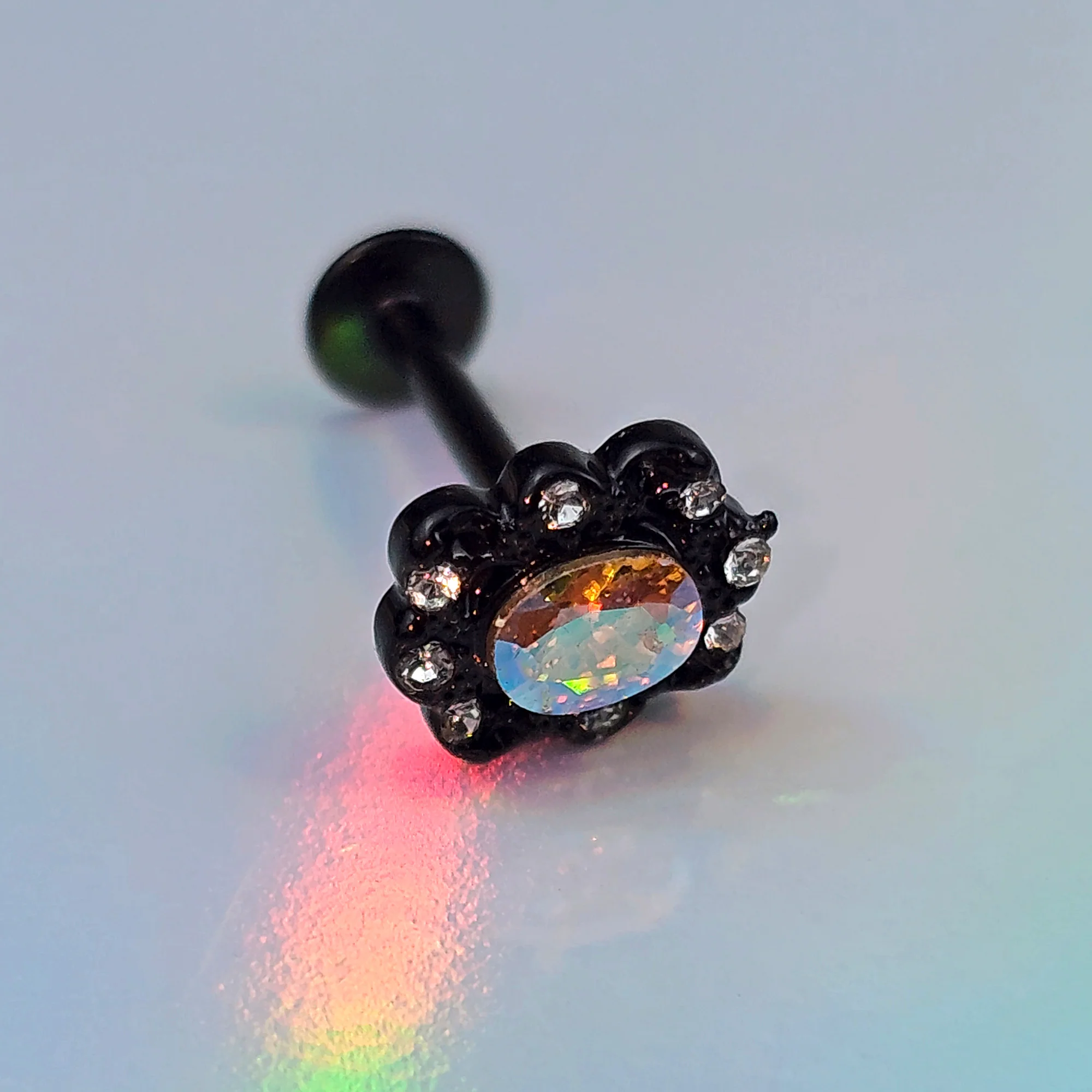 16G 5/16 Aurora Gem Black Filigree Fantasy Labret Monroe Tragus - Image 6
