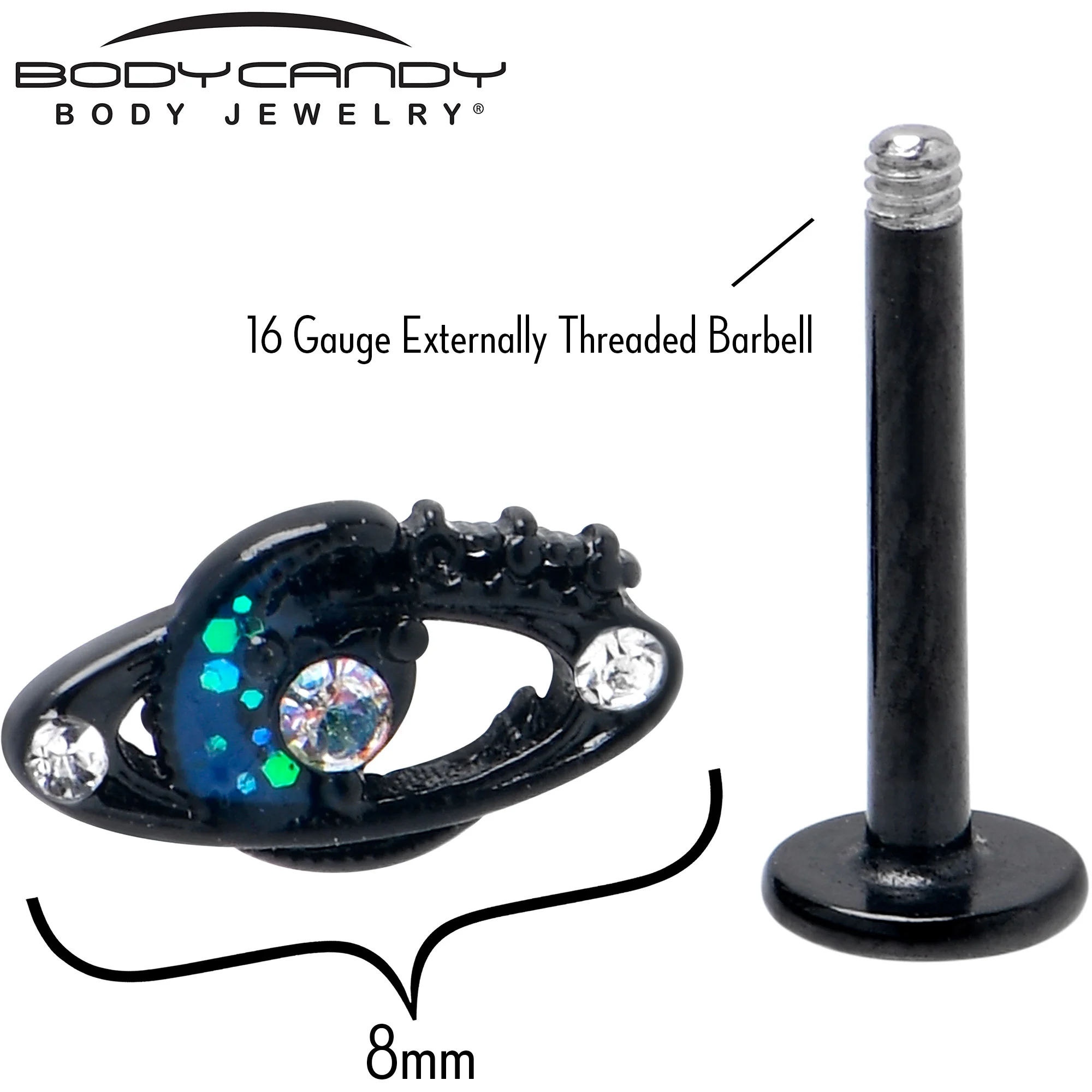16G 5/16 Aurora Gem Black Saturn Space Moon Labret Monroe Tragus - Image 5