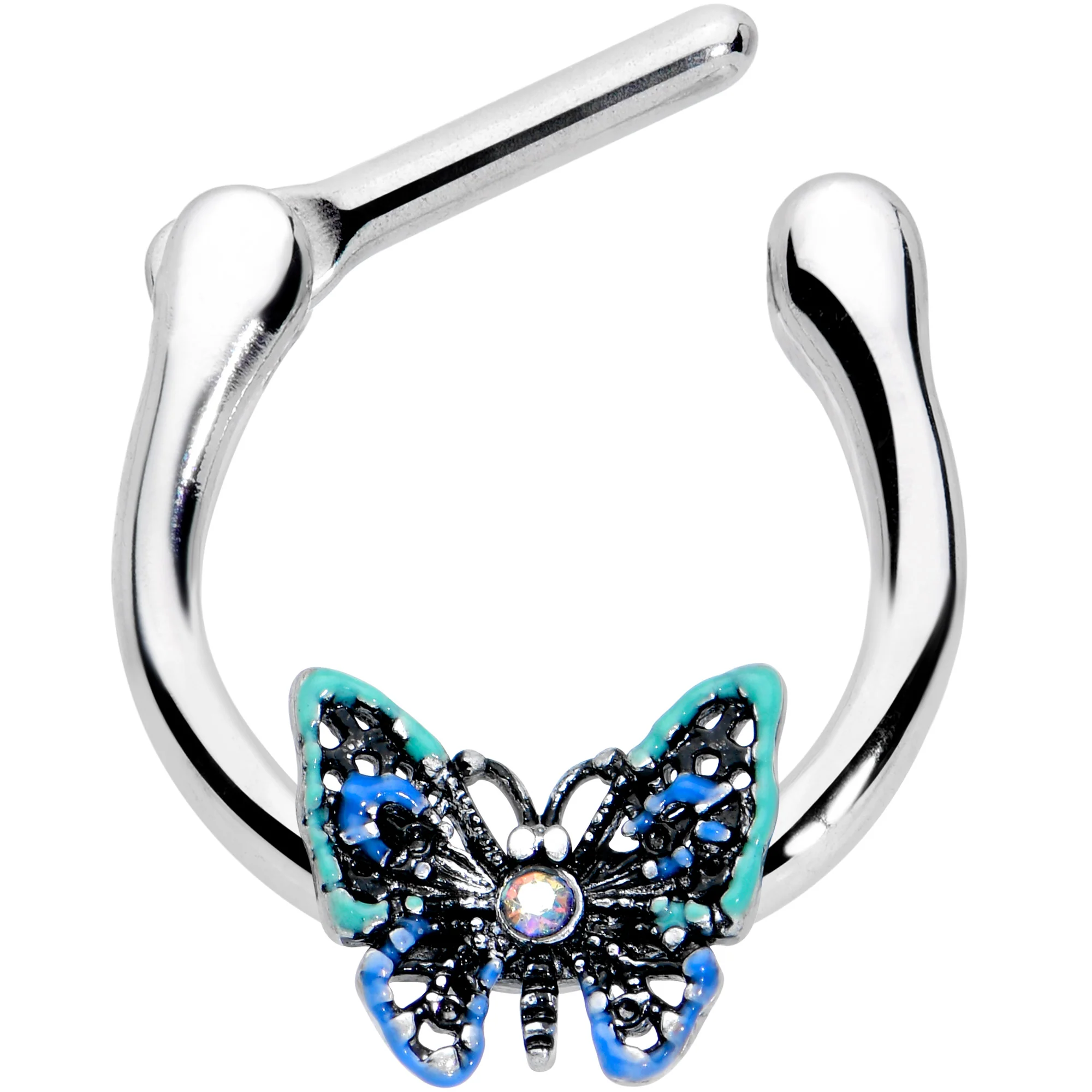 16G 5/16 Aurora Gem Colorful Butterfly Glam Cartilage Clicker - Image 2