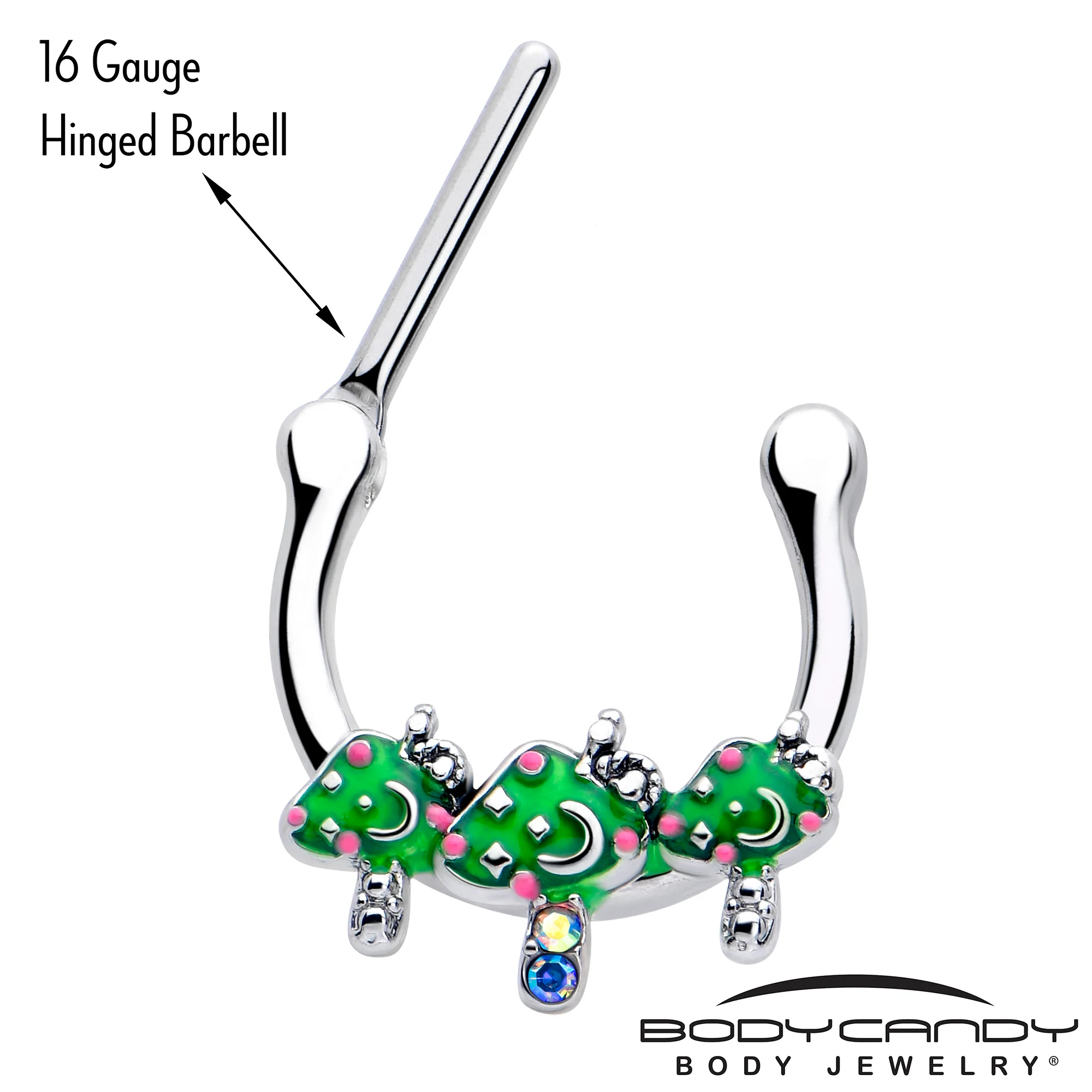 16G 5/16 Aurora Gem Fanciful Green Mushroom Trio Cartilage Clicker - Image 3