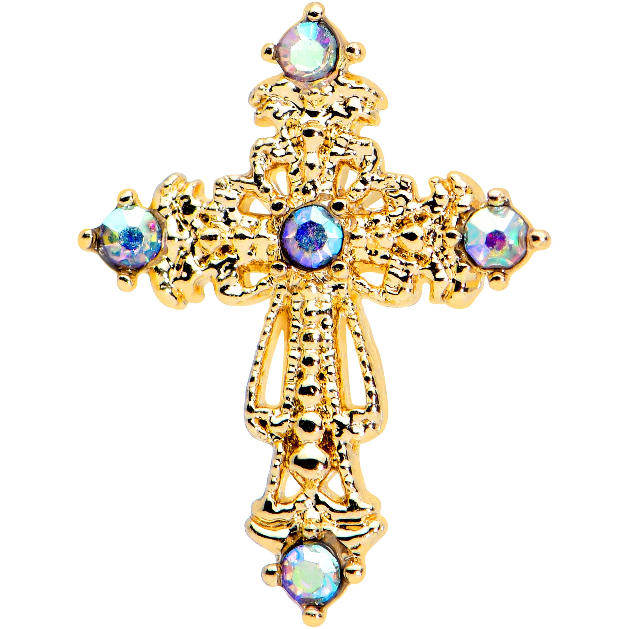 16G 5/16 Aurora Gem Gold Tone Elegant Cross Labret Monroe Tragus - Image 2