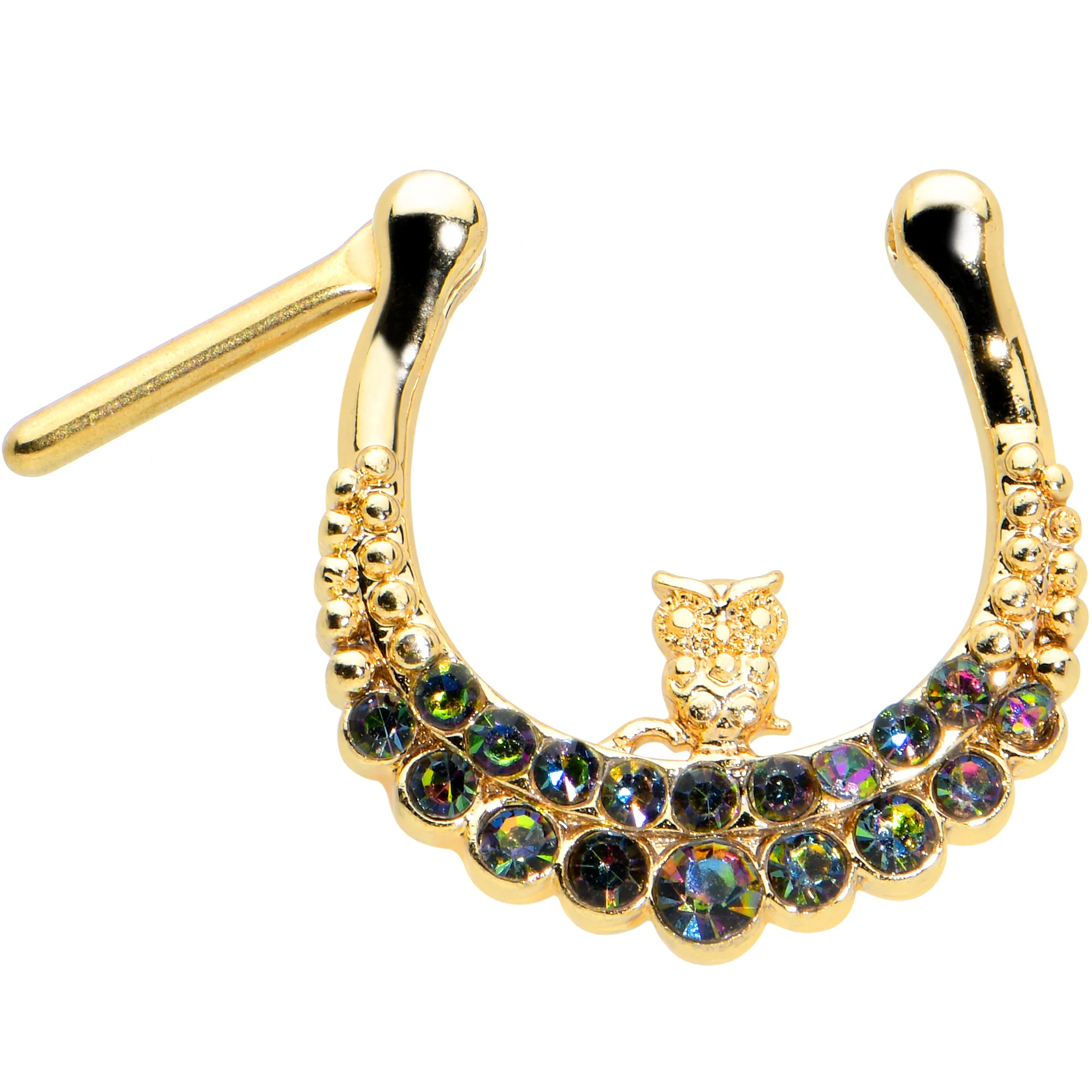 16G 5/16 Aurora Gem Gold Tone Owl Moon Cartilage Clicker - Image 2