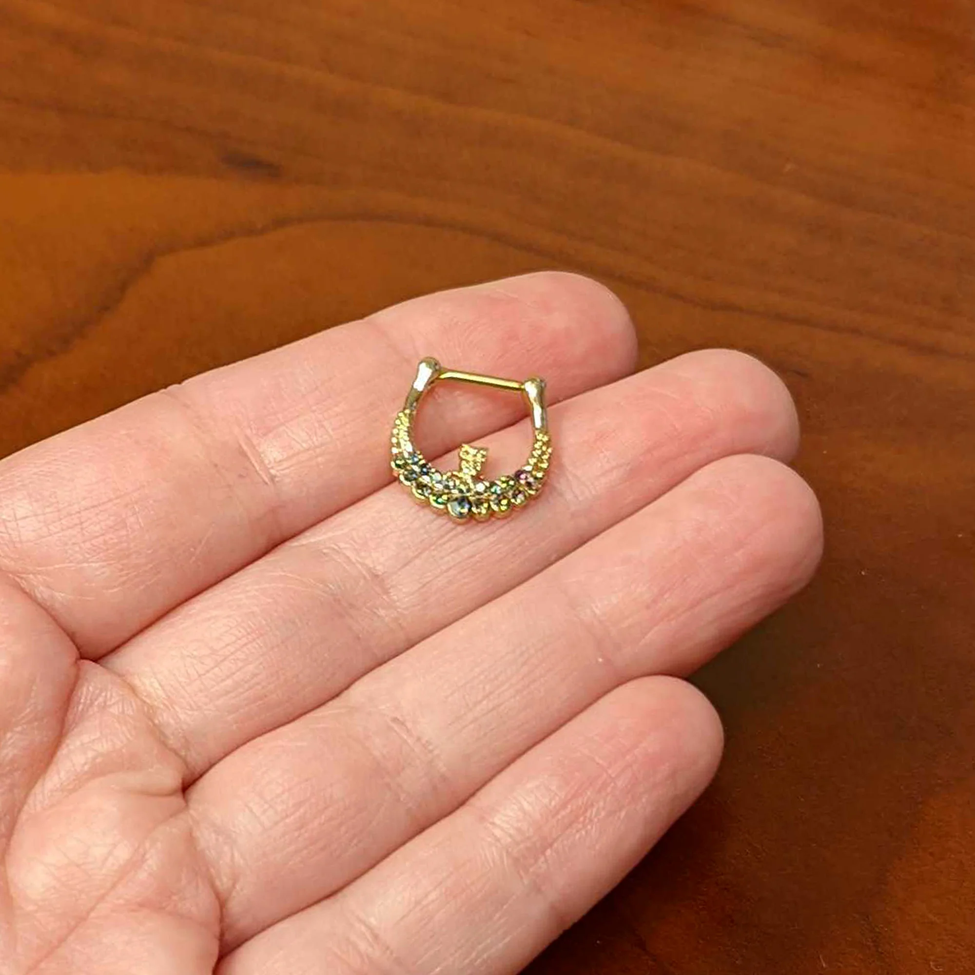 16G 5/16 Aurora Gem Gold Tone Owl Moon Cartilage Clicker - Image 4
