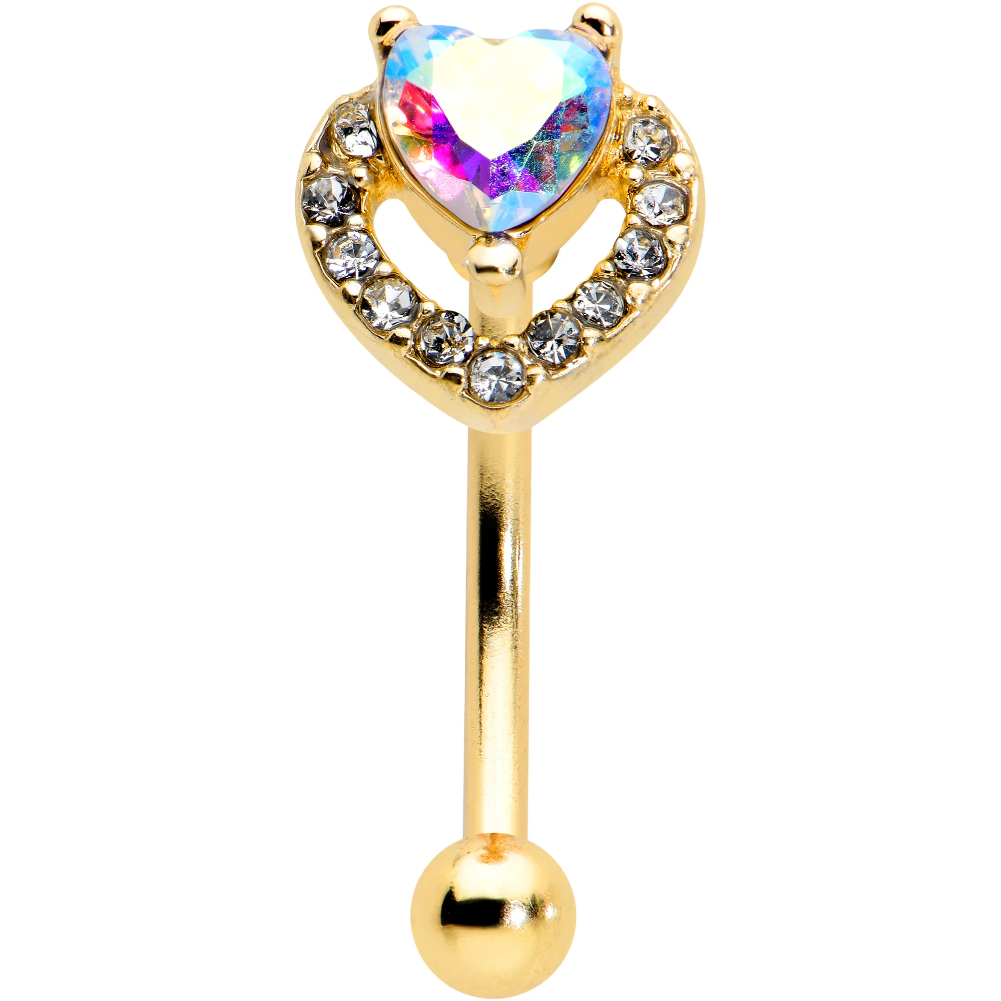 16G 5/16 Aurora Gem Gold Tone Rococo Heart Curved Eyebrow Ring - Image 2