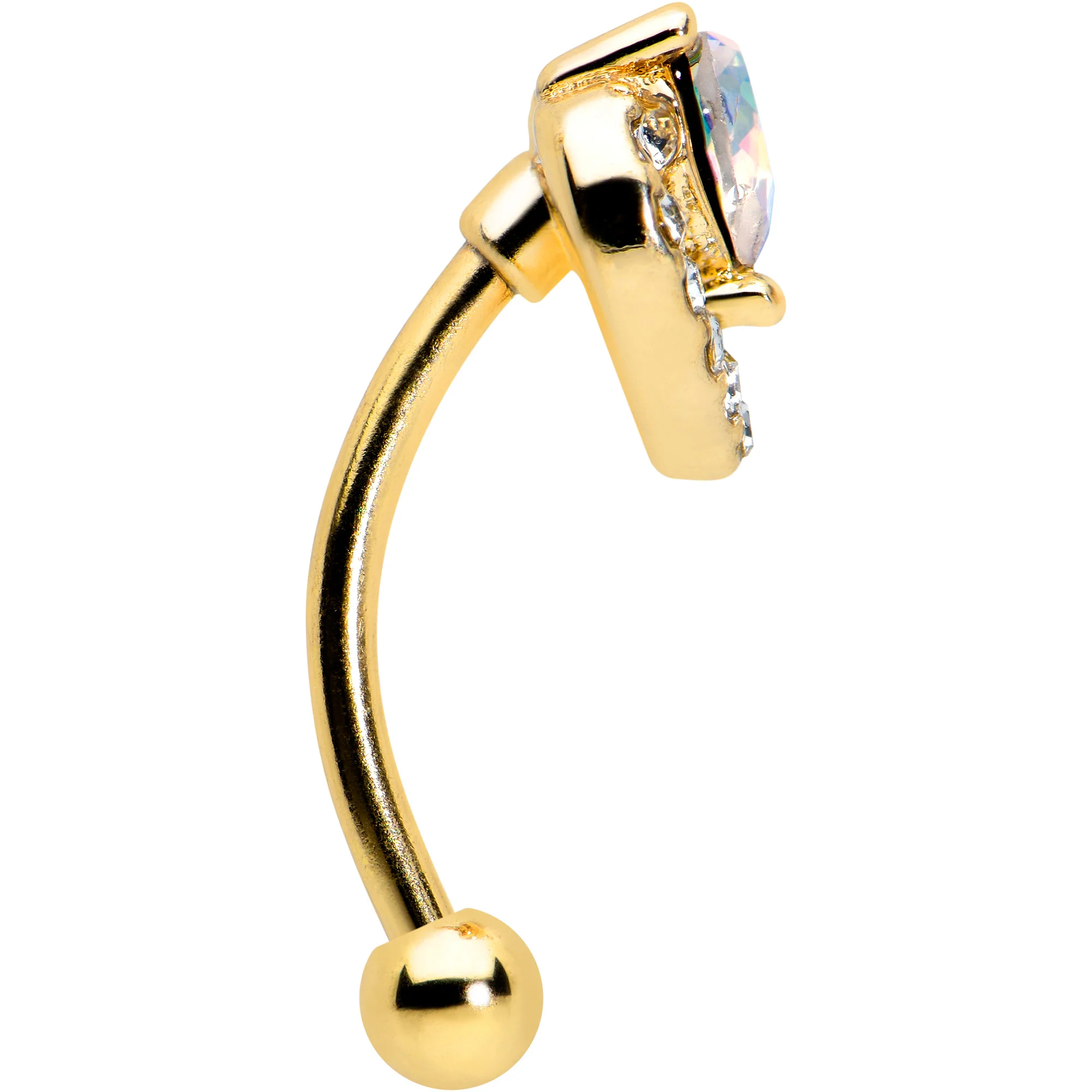 16G 5/16 Aurora Gem Gold Tone Rococo Heart Curved Eyebrow Ring - Image 3