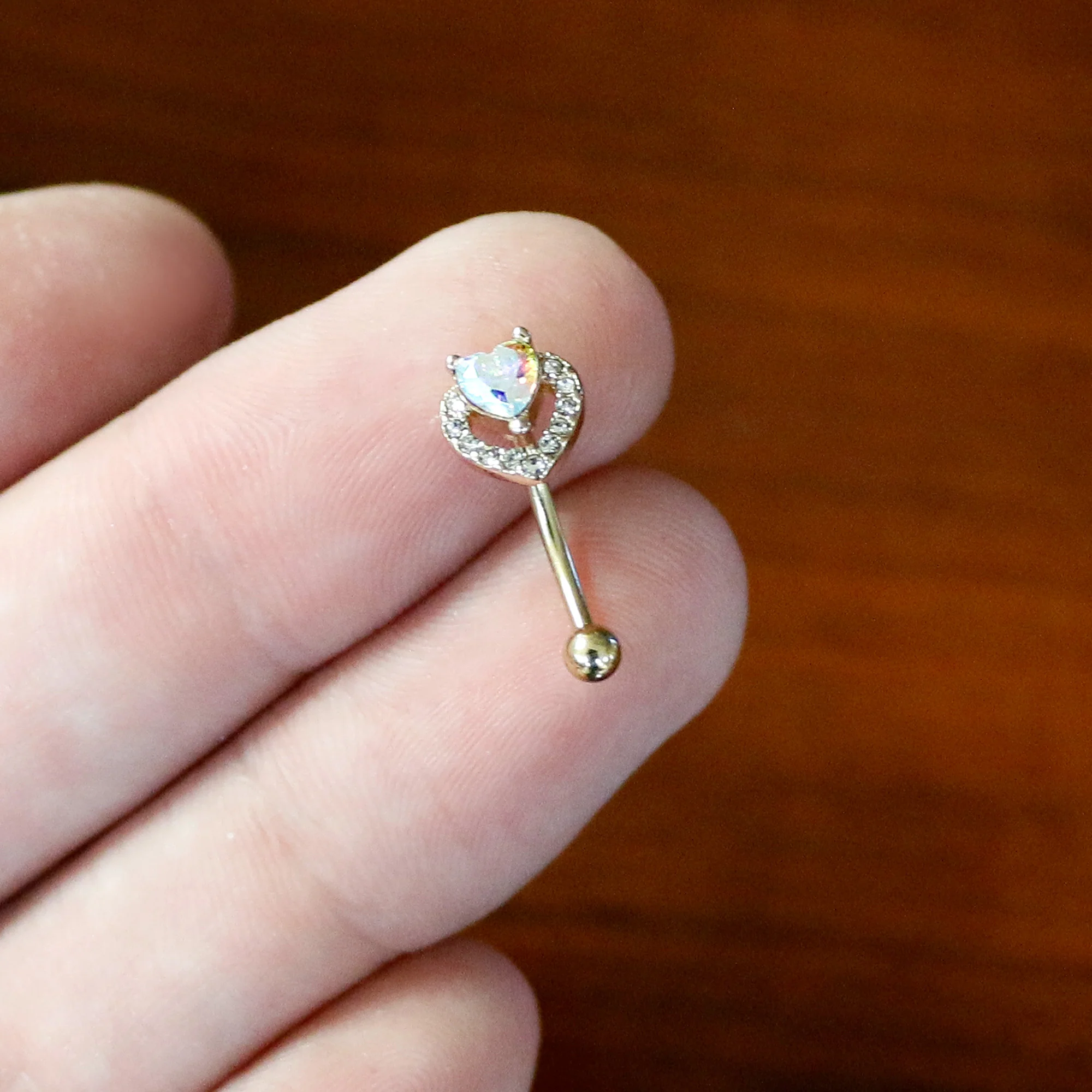 16G 5/16 Aurora Gem Gold Tone Rococo Heart Curved Eyebrow Ring - Image 6