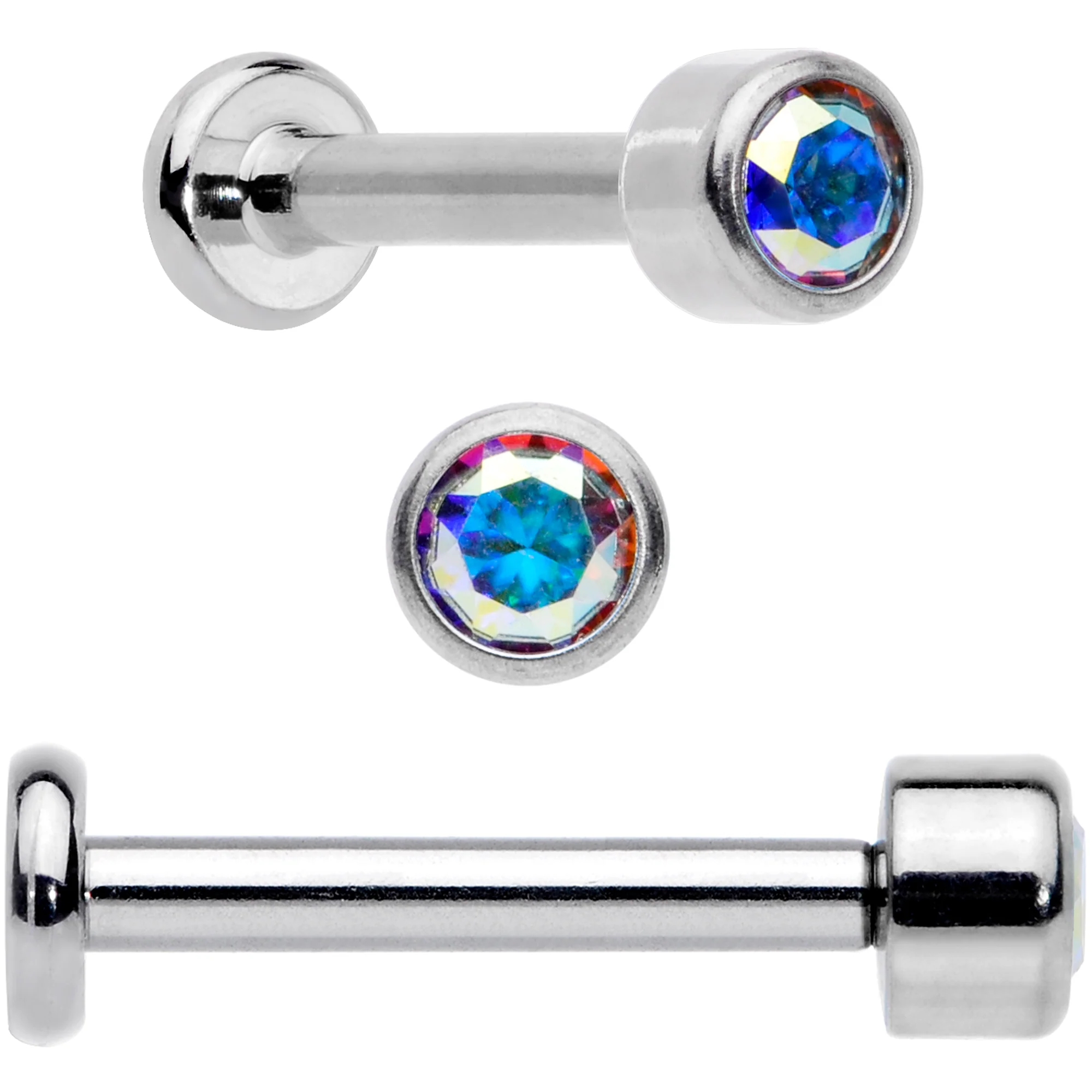 16G 5/16 Aurora Gem Grade 23 Titanium Internally Threaded Labret - Image 3