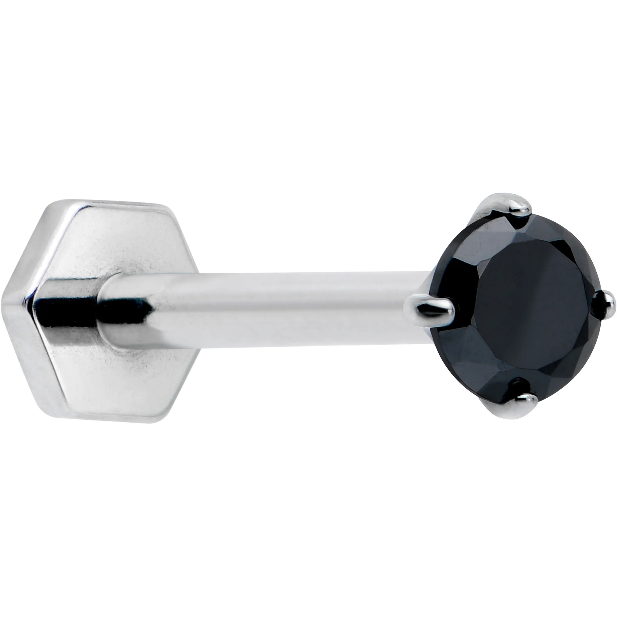 16G 5/16 Black CZ Gem ASTM F-136 Implant Grade Titanium Hex End Labret Tragus