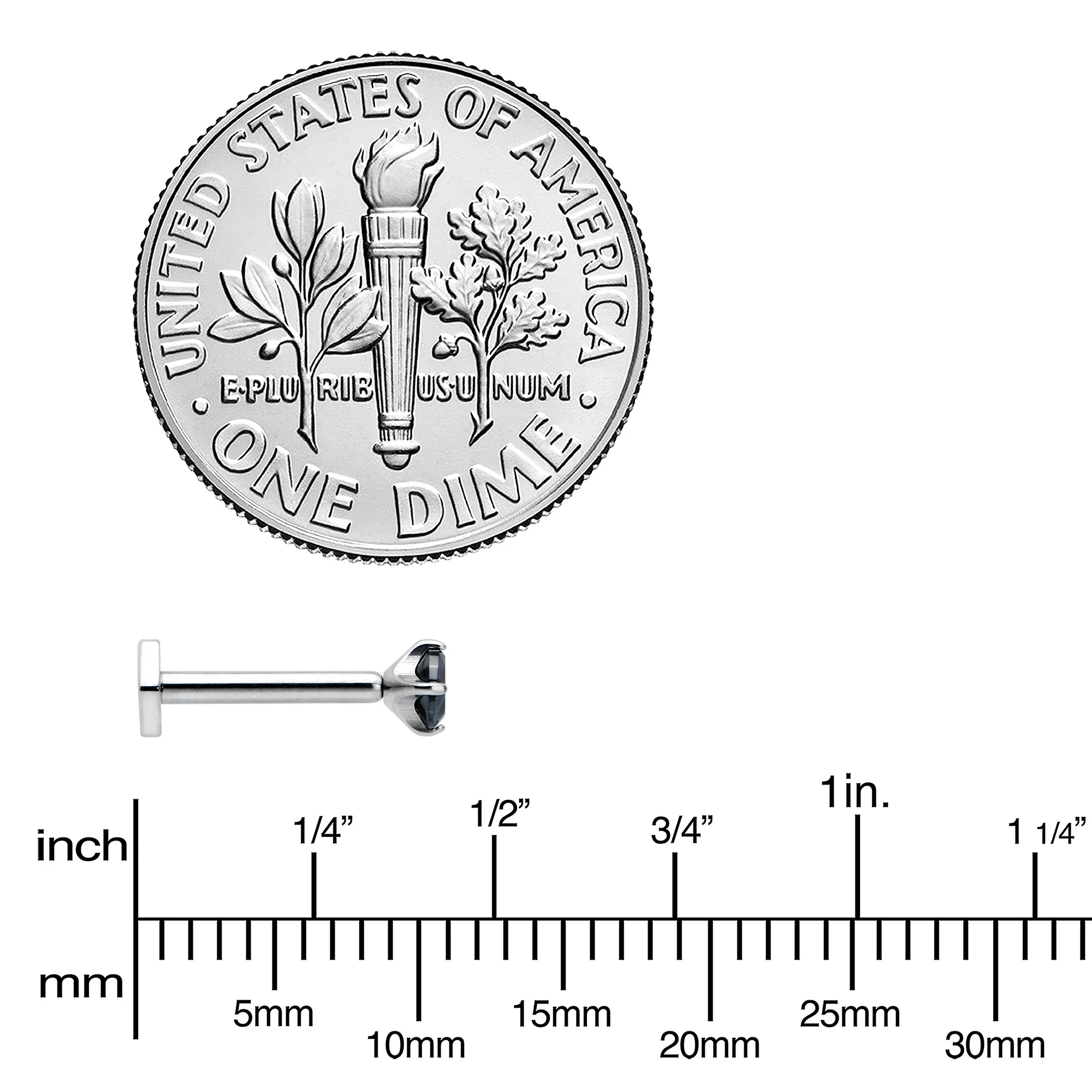 16G 5/16 Black CZ Gem ASTM F-136 Implant Grade Titanium Hex End Labret Tragus - Image 4