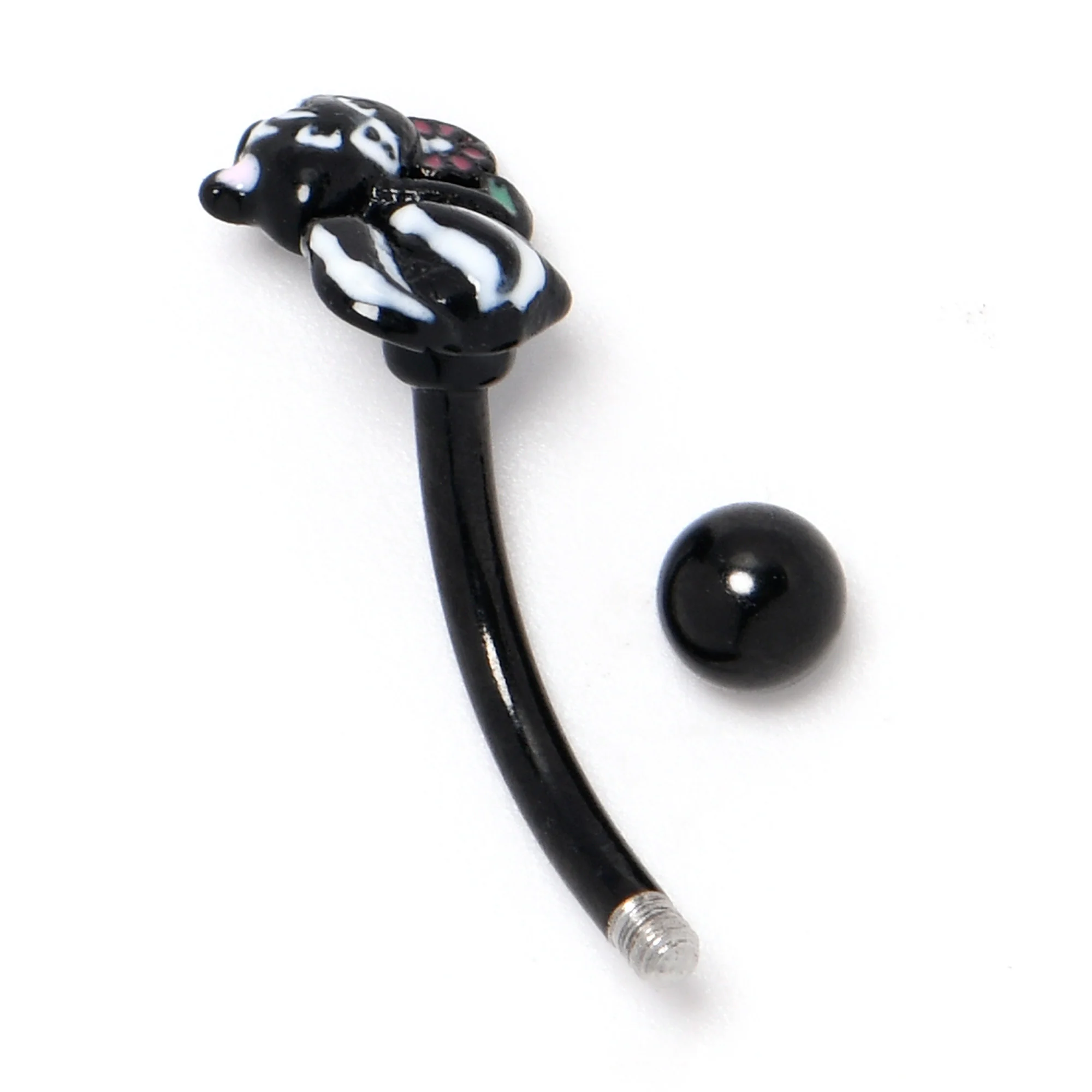 16G 5/16 Black Funky Skunk Curved Eyebrow Ring - Image 5