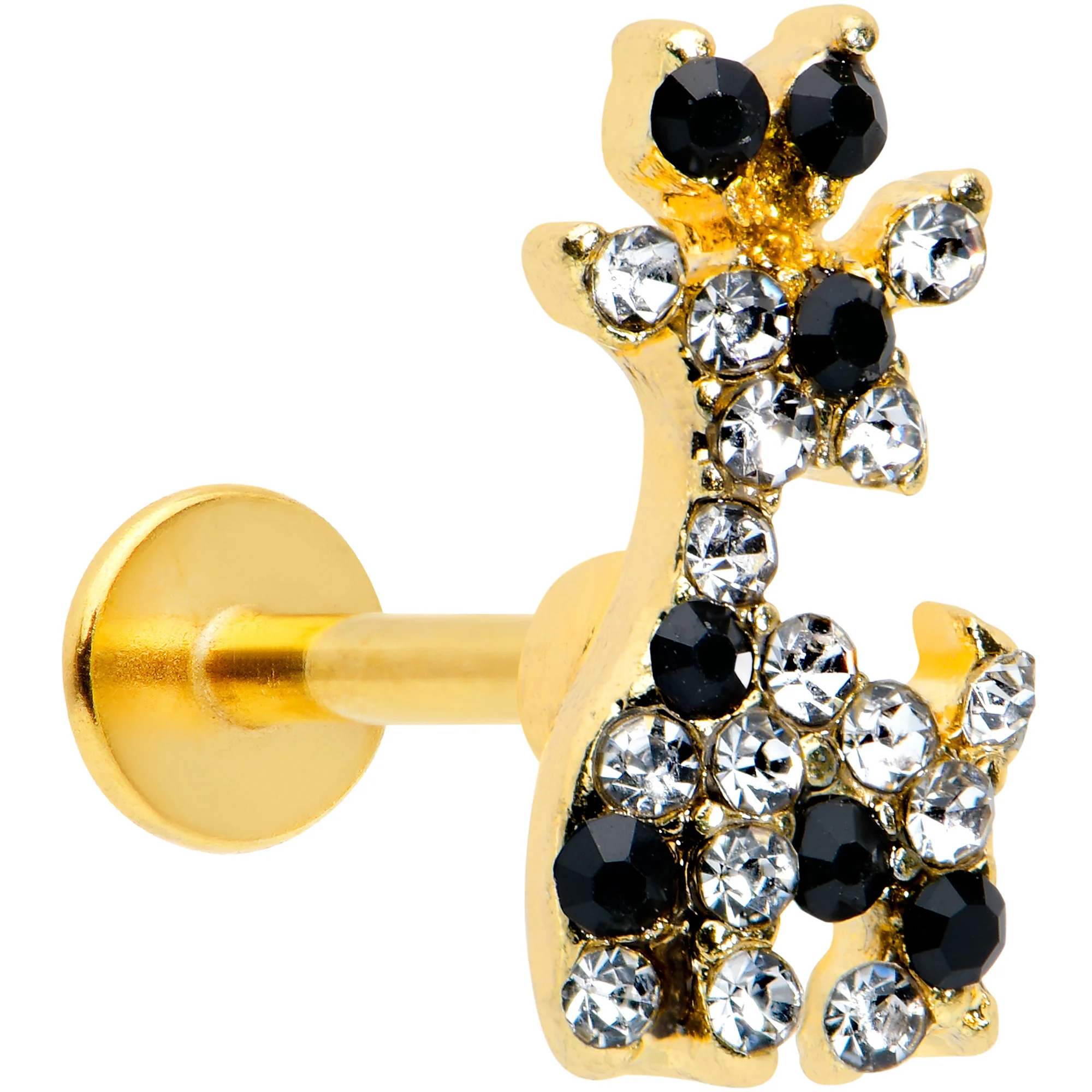 16G 5/16 Black Gem Gold Tone Decadent Deer Labret Monroe Tragus