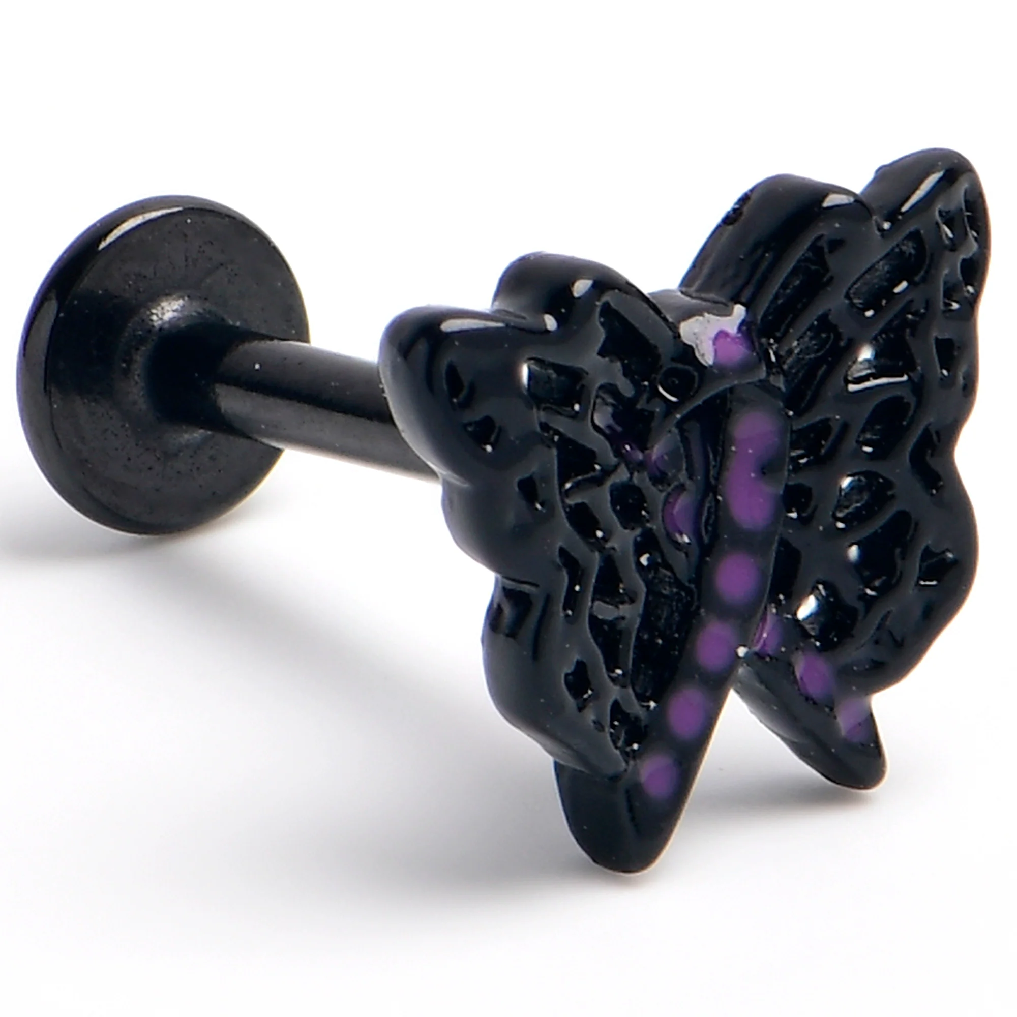 16G 5/16 Black Purple Beauty in Flight Butterfly Labret Tragus