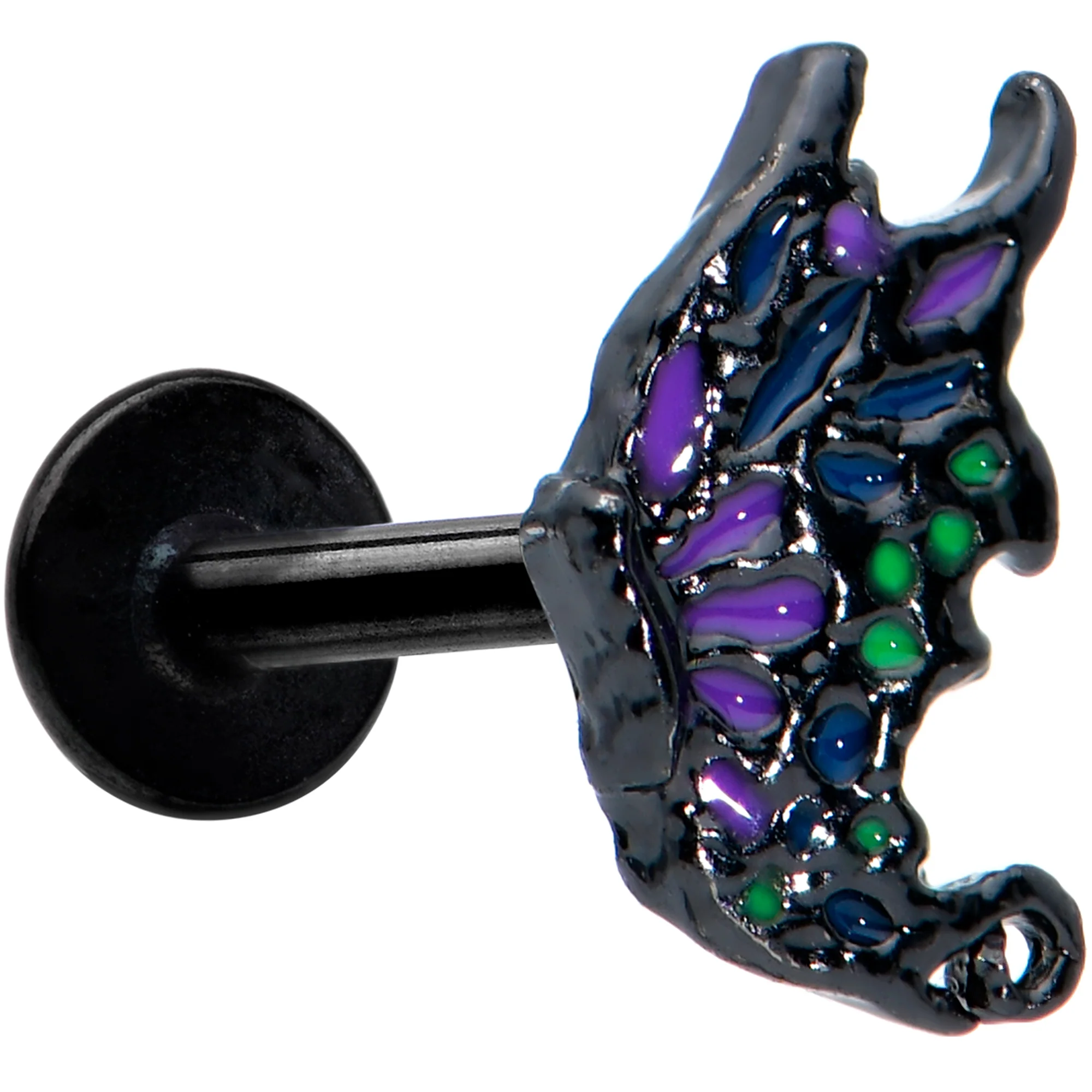 16G 5/16 Black Purple Wings Butterfly Labret Monroe Tragus