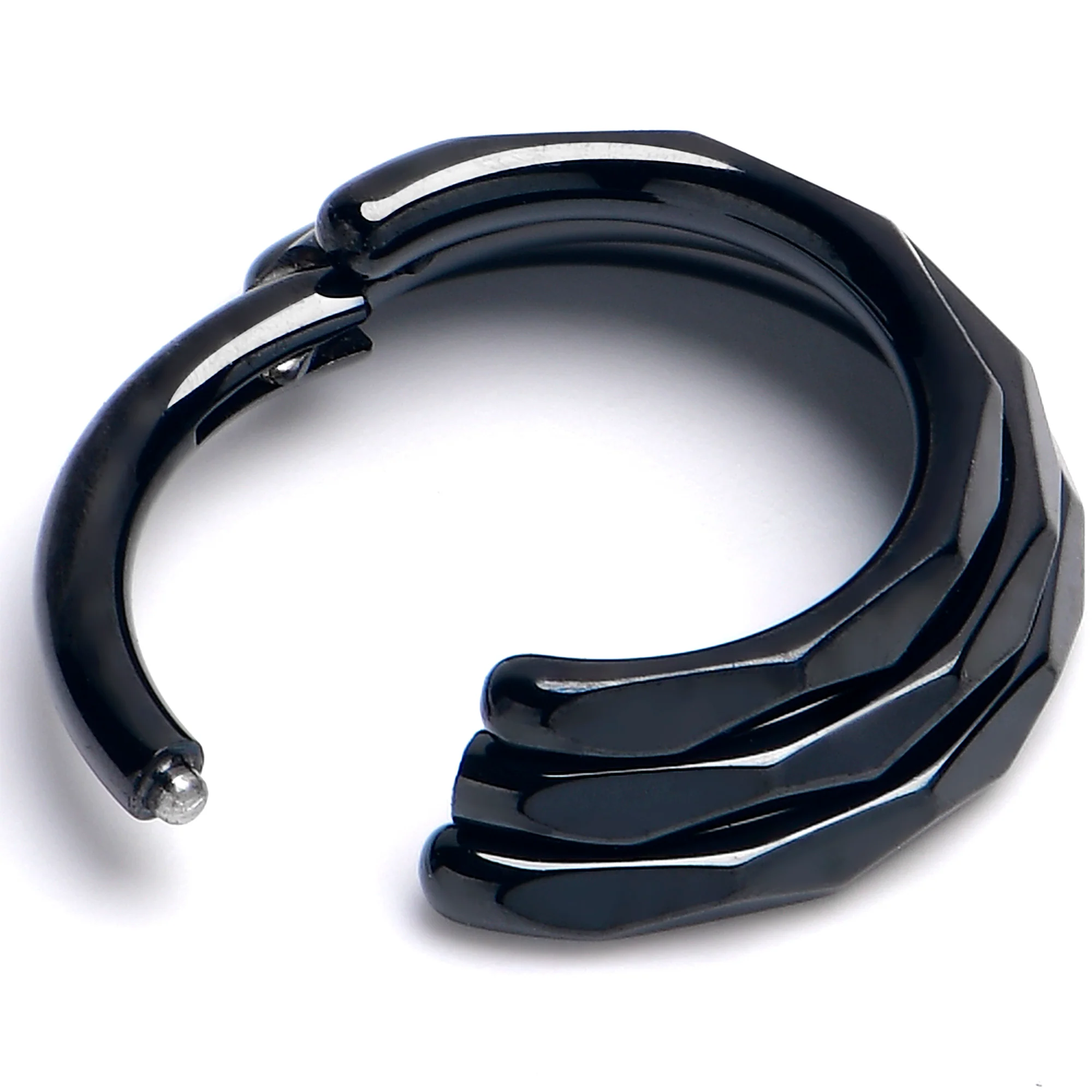 16G 5/16 Black PVD Faceted Triple Stack Hoop Titanium Hinged Segment Ring - Image 2