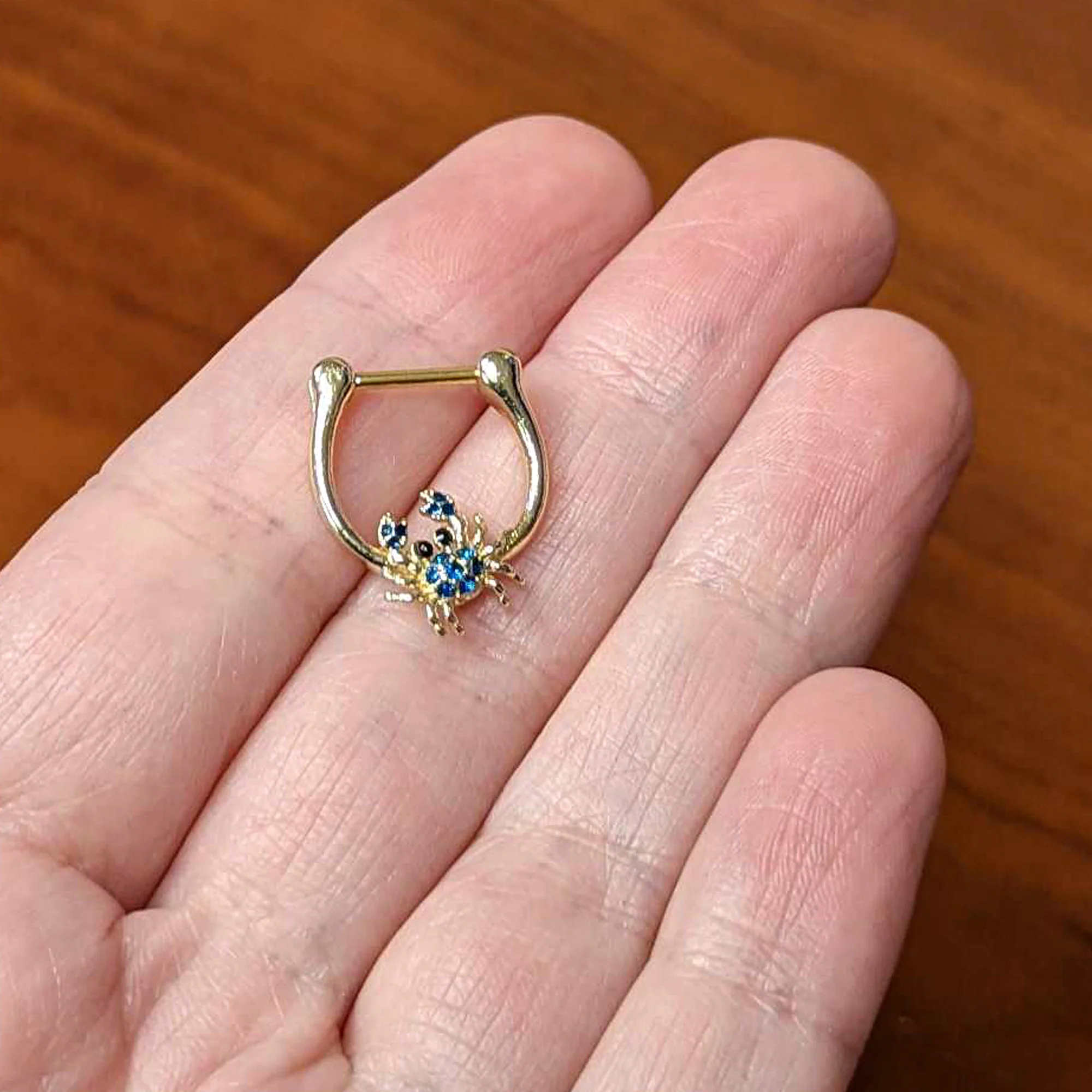16G 5/16 Blue Black Gem Gold Tone Blue Crab Cartilage Clicker - Image 4