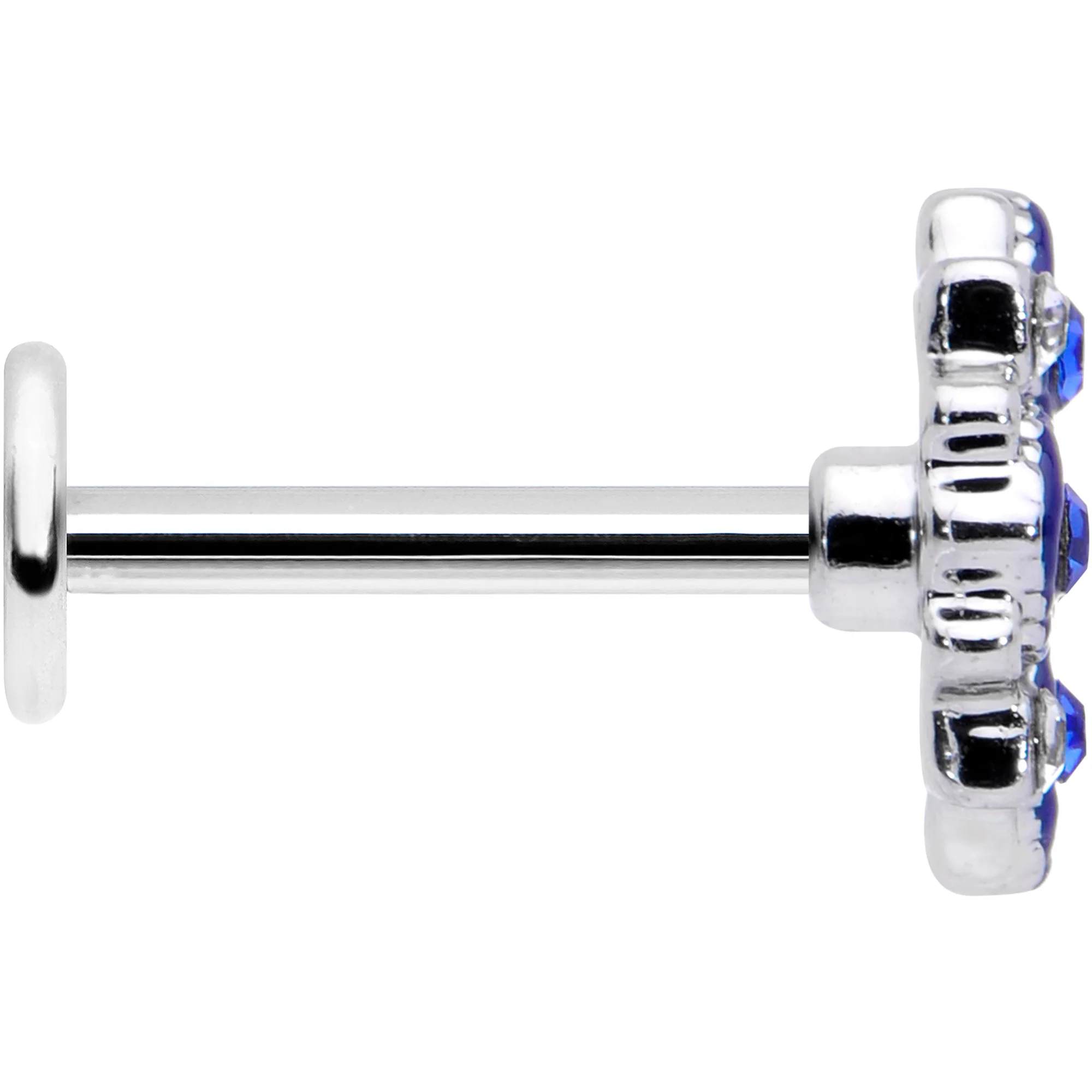16G 5/16 Blue Clear Gem Embellished Cross Labret Monroe Tragus - Image 3