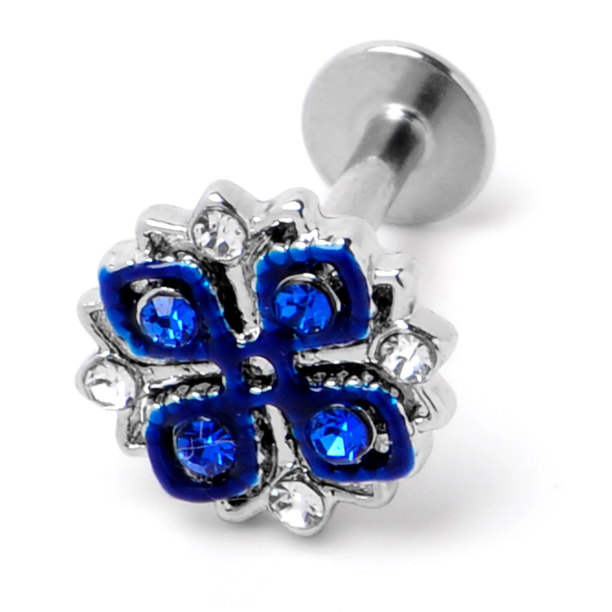16G 5/16 Blue Clear Gem Embellished Cross Labret Monroe Tragus - Image 5
