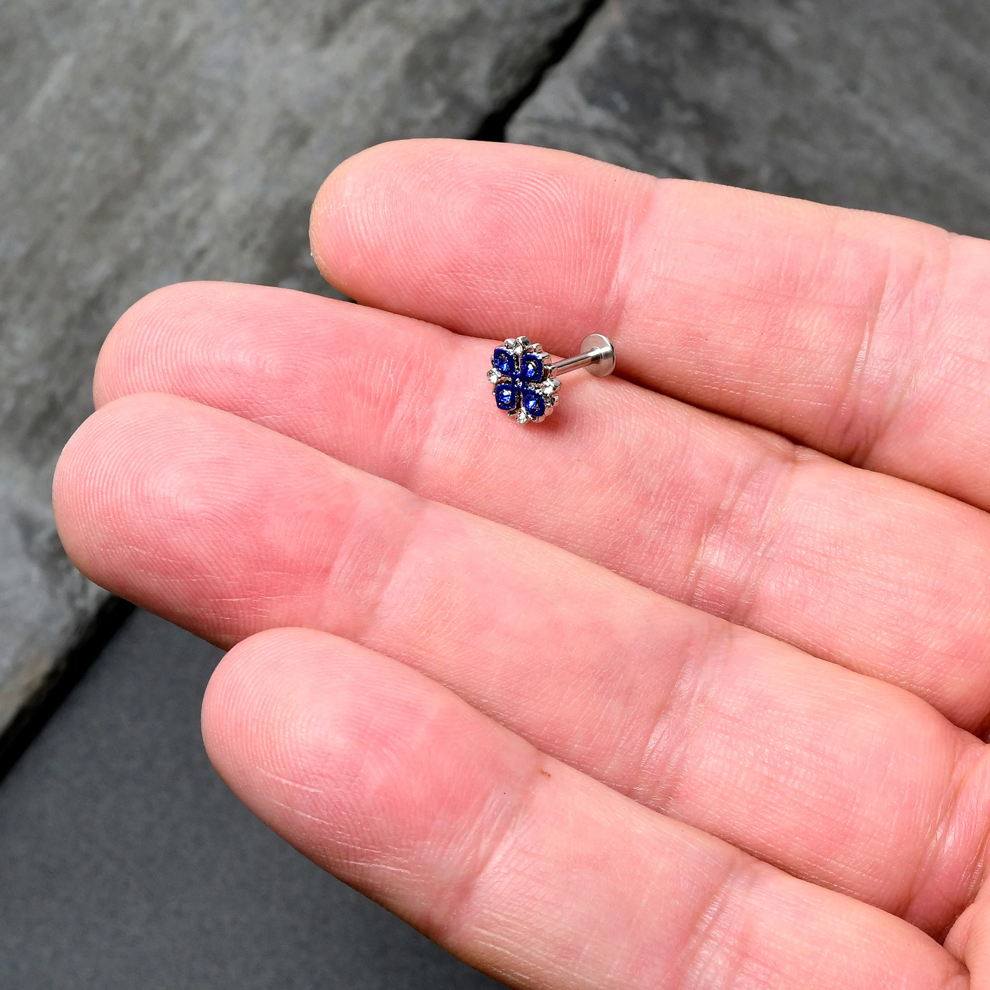 16G 5/16 Blue Clear Gem Embellished Cross Labret Monroe Tragus - Image 7