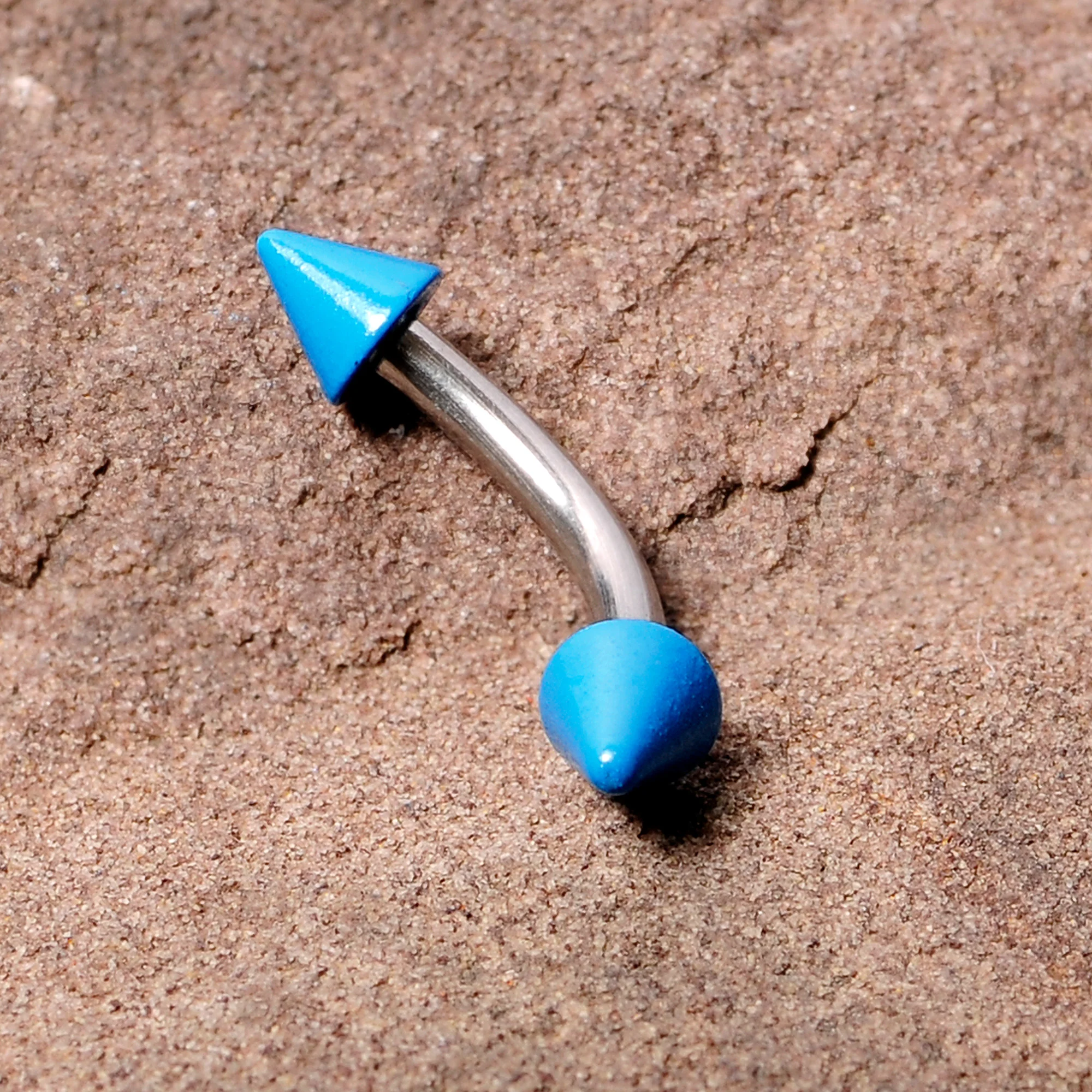 16G 5/16 Blue Cone End Curved Eyebrow Ring - Image 3