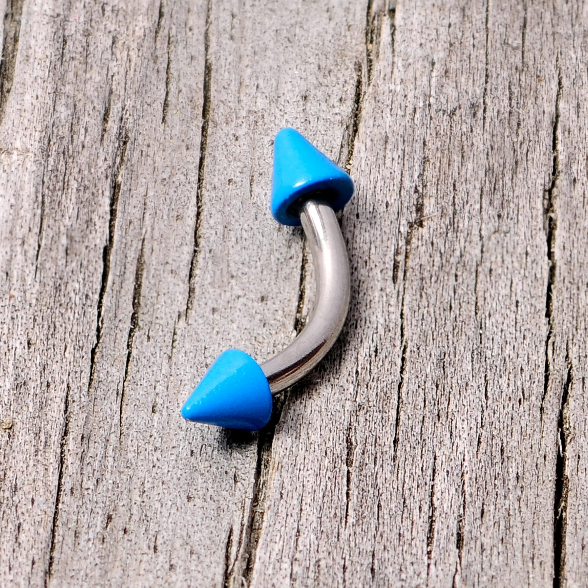 16G 5/16 Blue Cone End Curved Eyebrow Ring - Image 4
