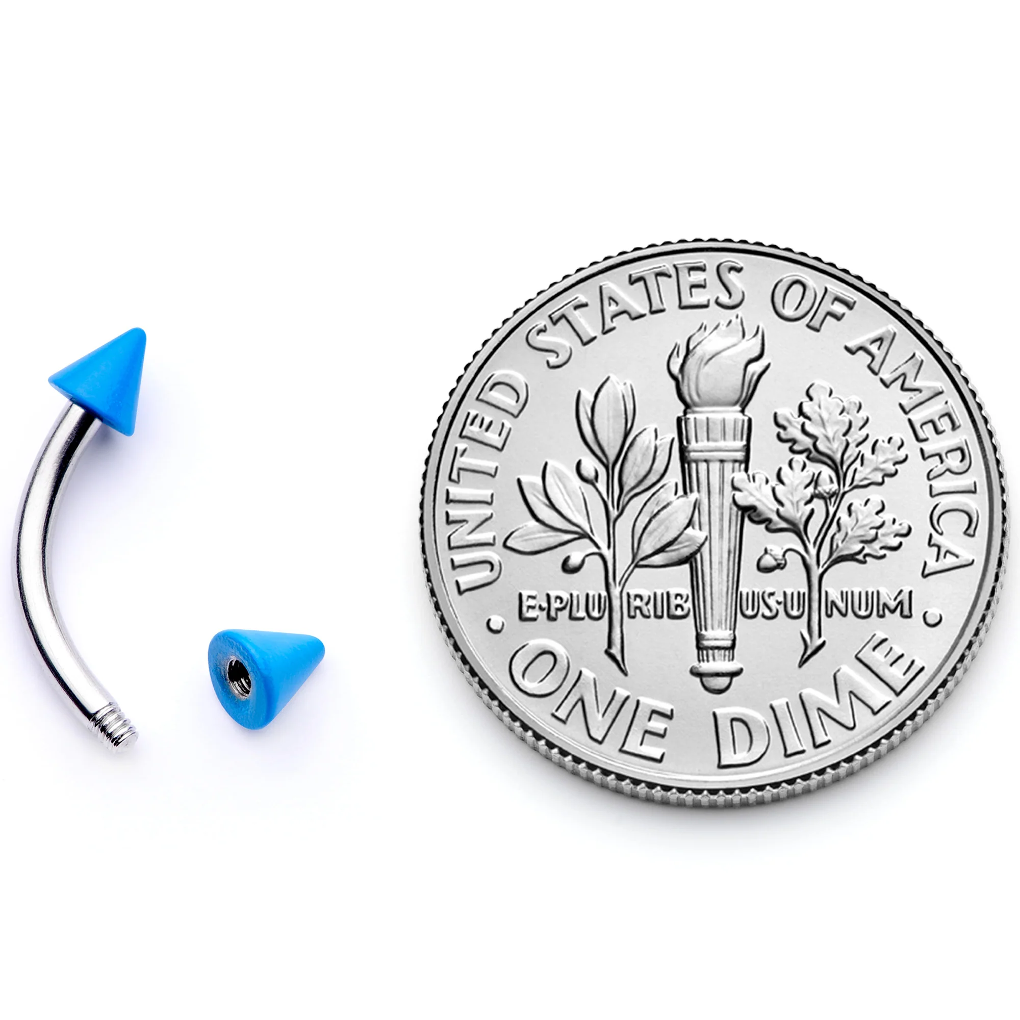 16G 5/16 Blue Cone End Curved Eyebrow Ring - Image 5