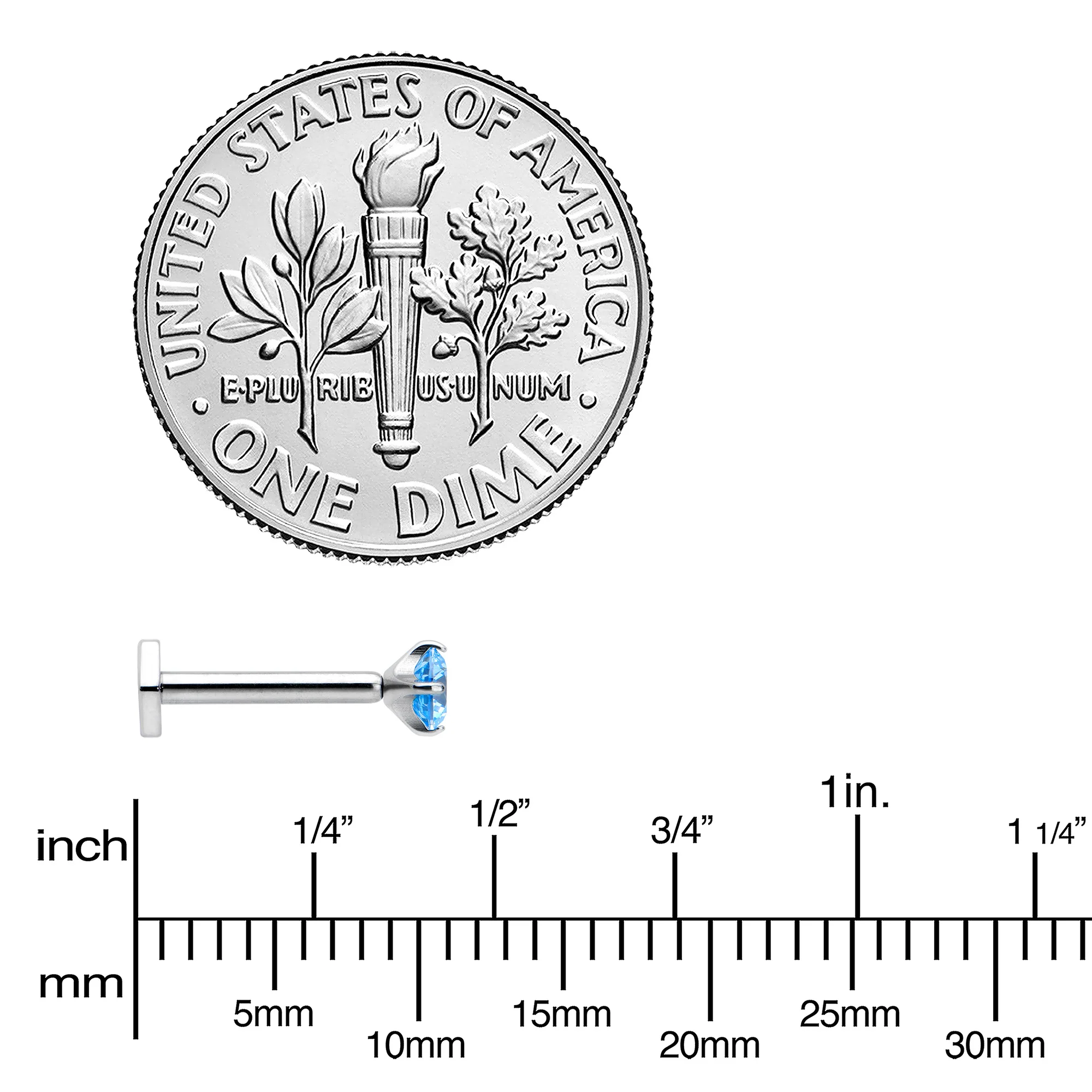 16G 5/16 Blue CZ Gem ASTM F-136 Implant Grade Titanium Hex End Labret Tragus - Image 4