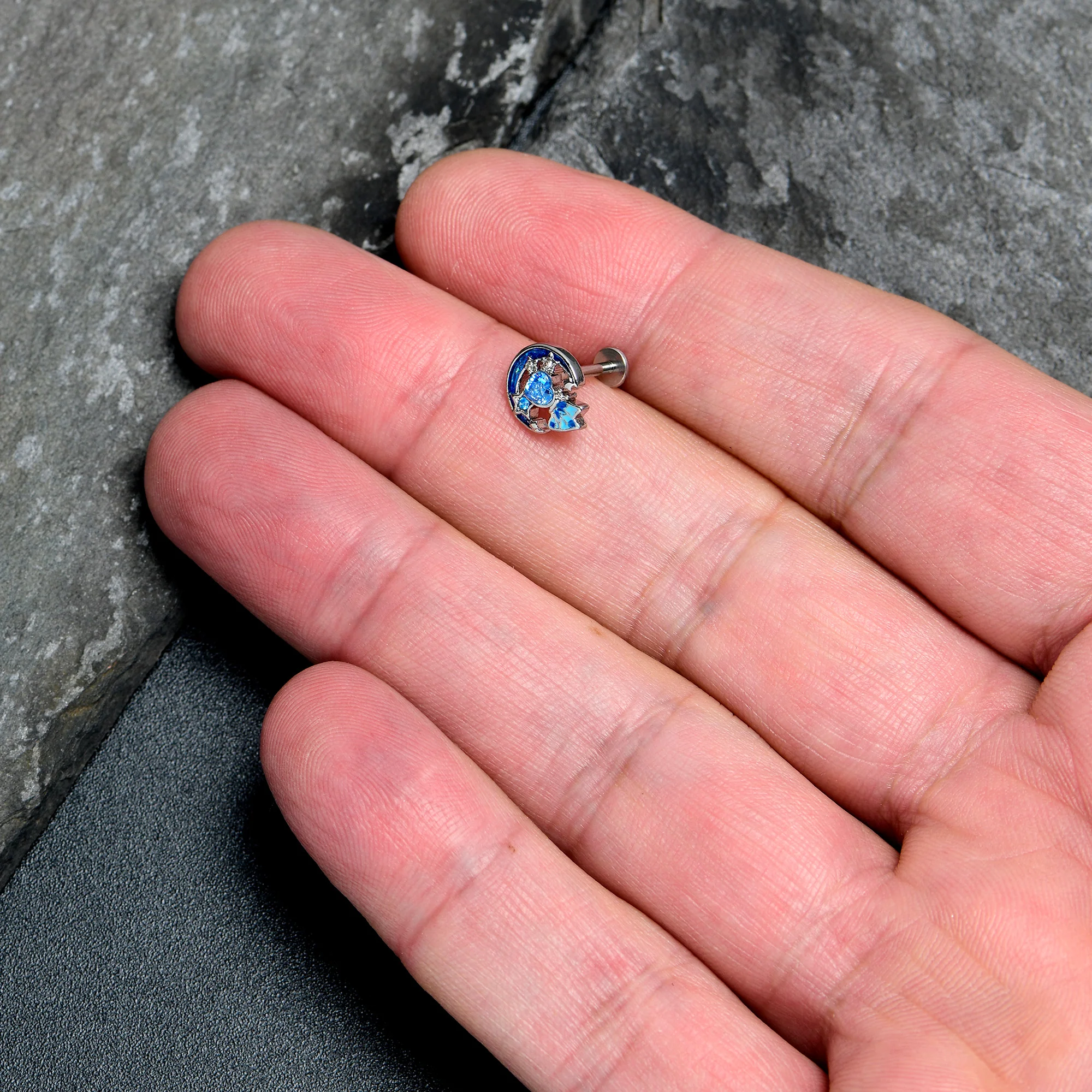 16G 5/16 Blue CZ Gem Butterfly Love Heart Labret Monroe Tragus - Image 4