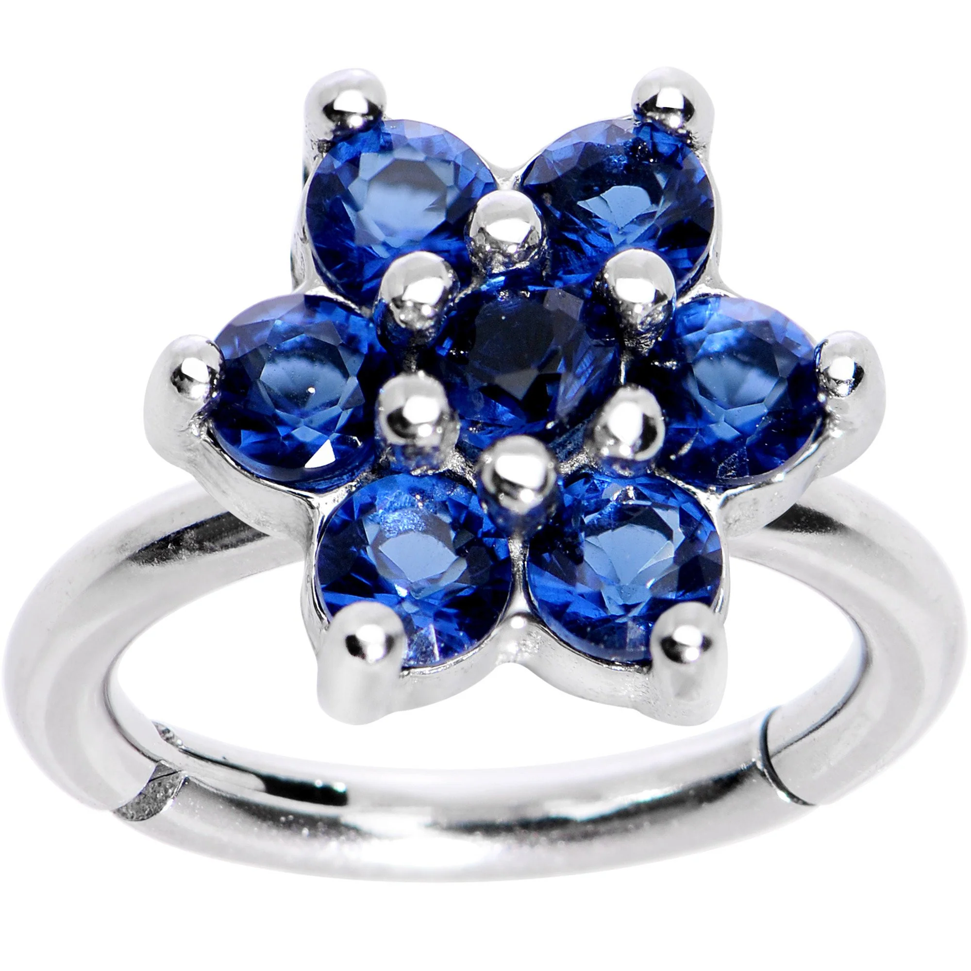16G 5/16 Blue CZ Gem Hinged Segment Ring - Image 2