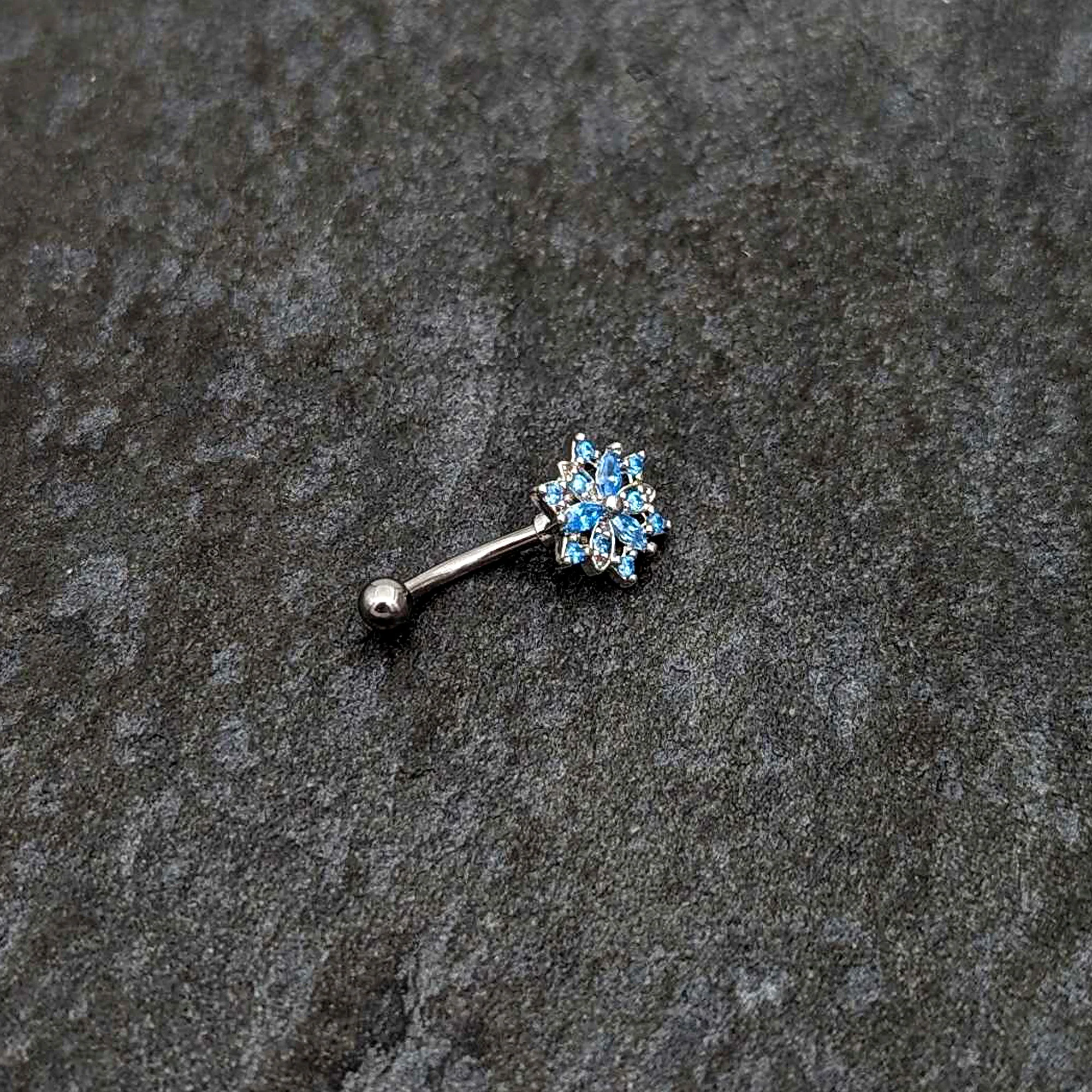 16G 5/16 Blue CZ Gem Snowflake Blues Curved Eyebrow Ring - Image 4