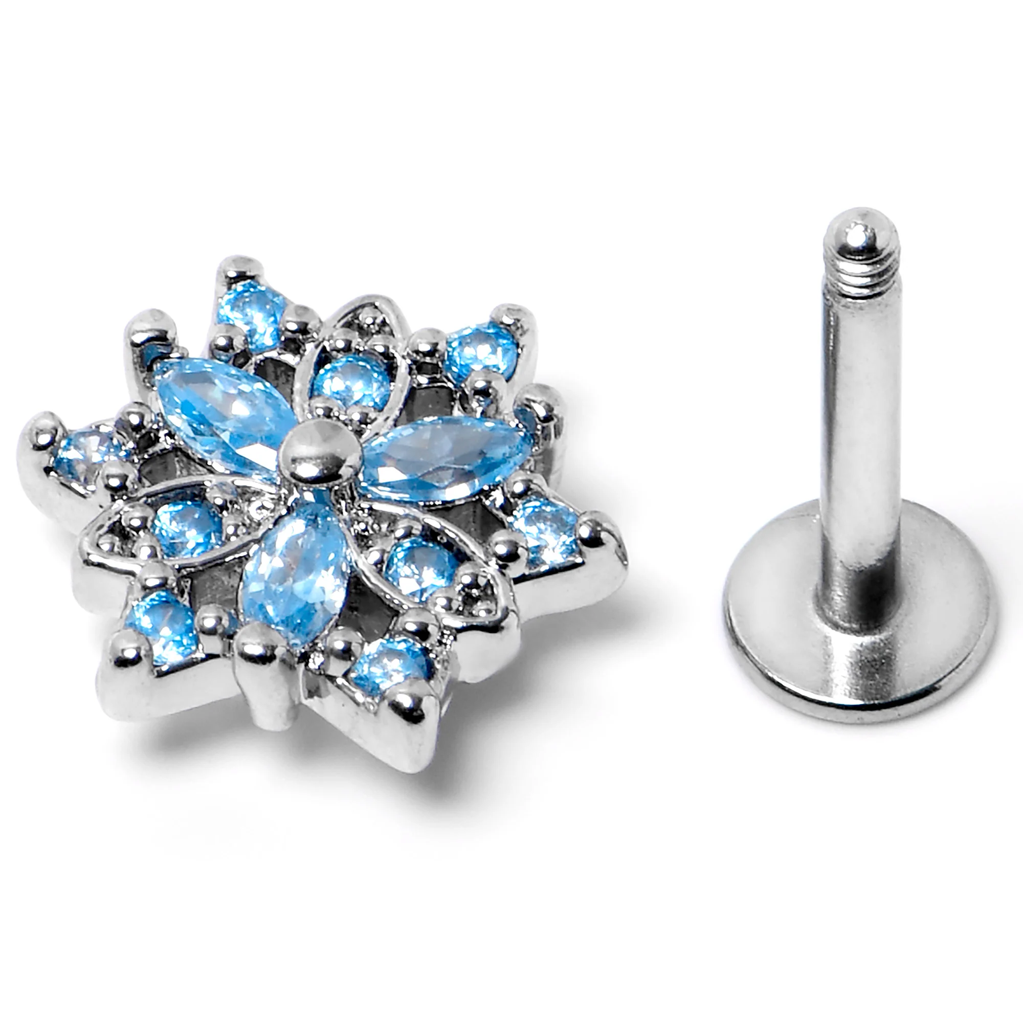 16G 5/16 Blue CZ Gem Snowflake Blues Labret Monroe Tragus - Image 7