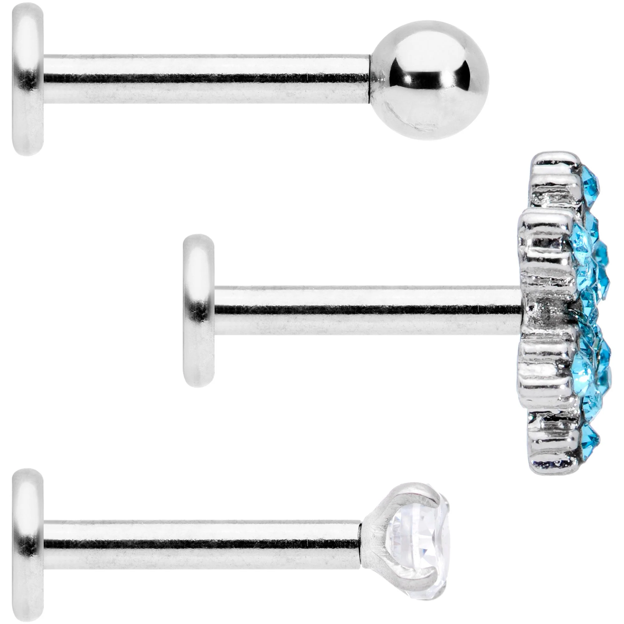 16G 5/16 Blue CZ Gem Snowflake Internally Threaded Labret Set - Image 2