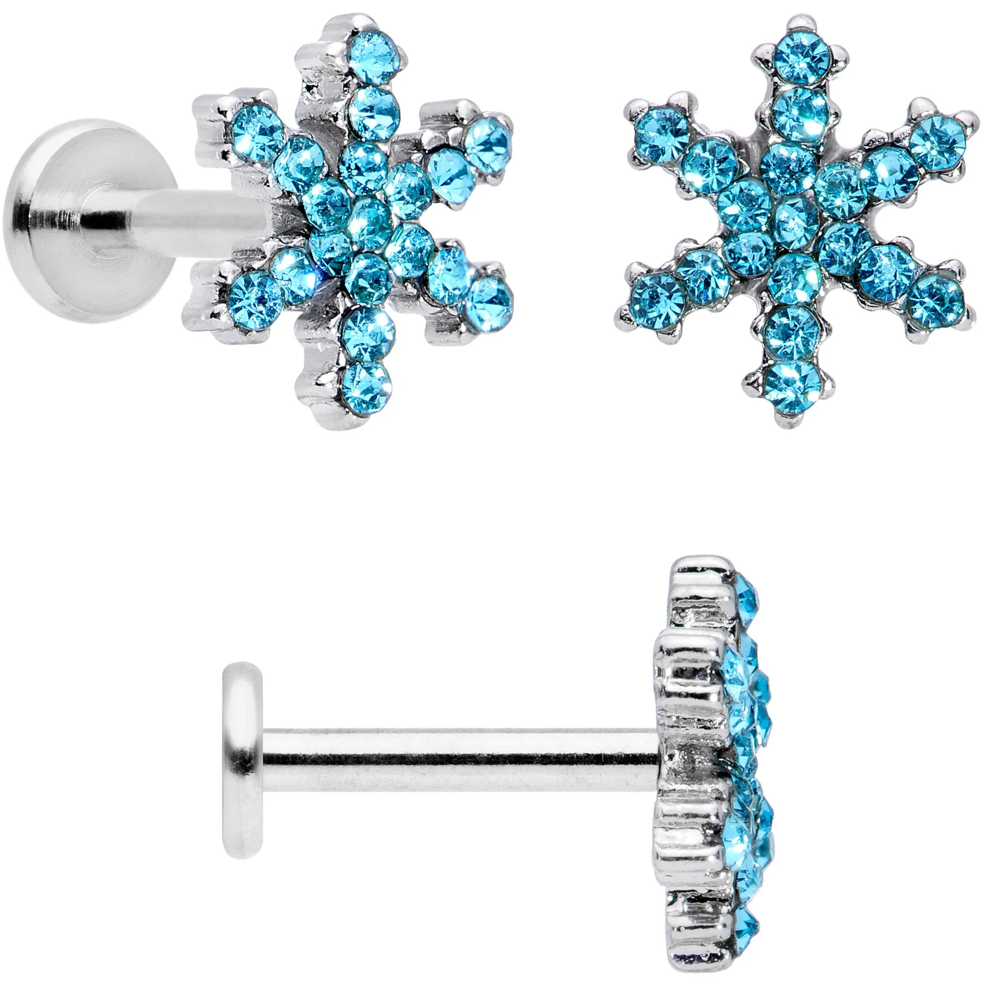 16G 5/16 Blue CZ Gem Snowflake Internally Threaded Labret Set - Image 3