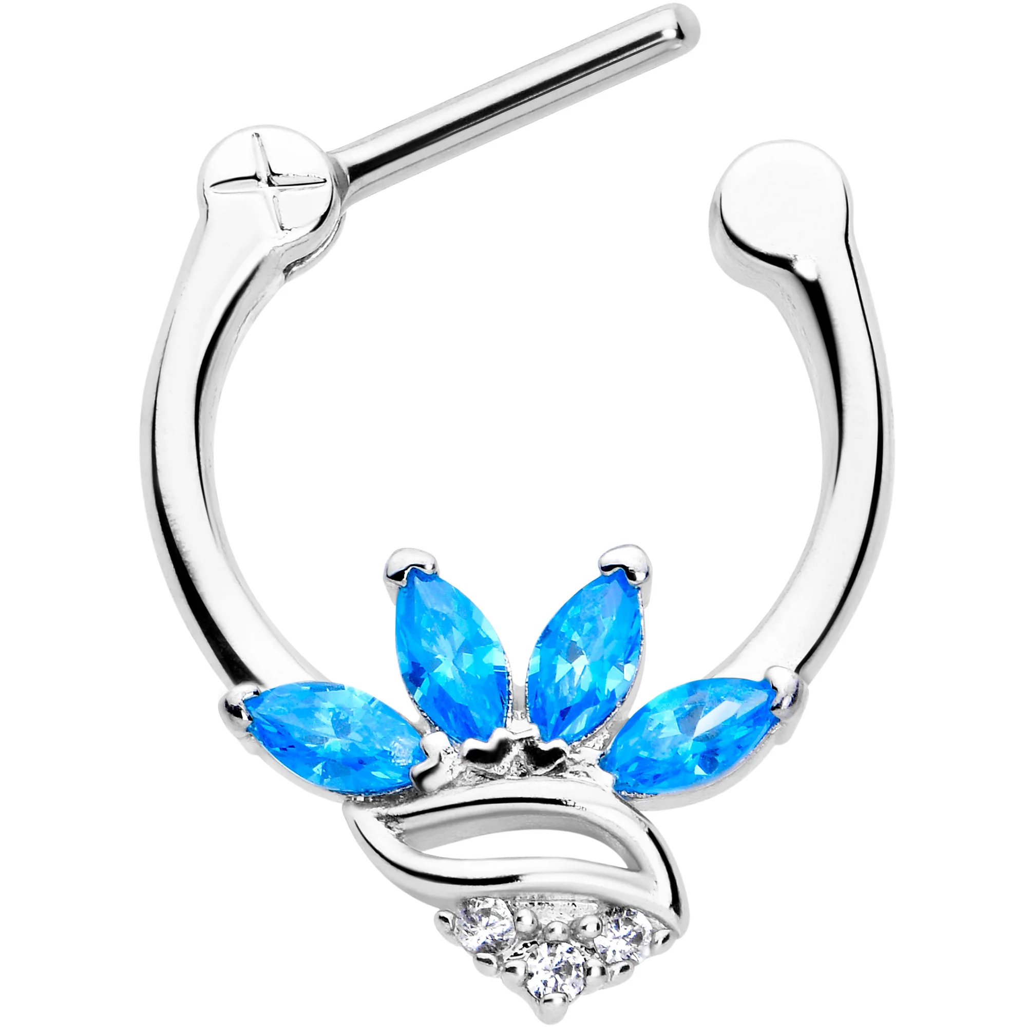 16G 5/16 Blue CZ Gem Swirl Fan Cartilage Clicker - Image 2